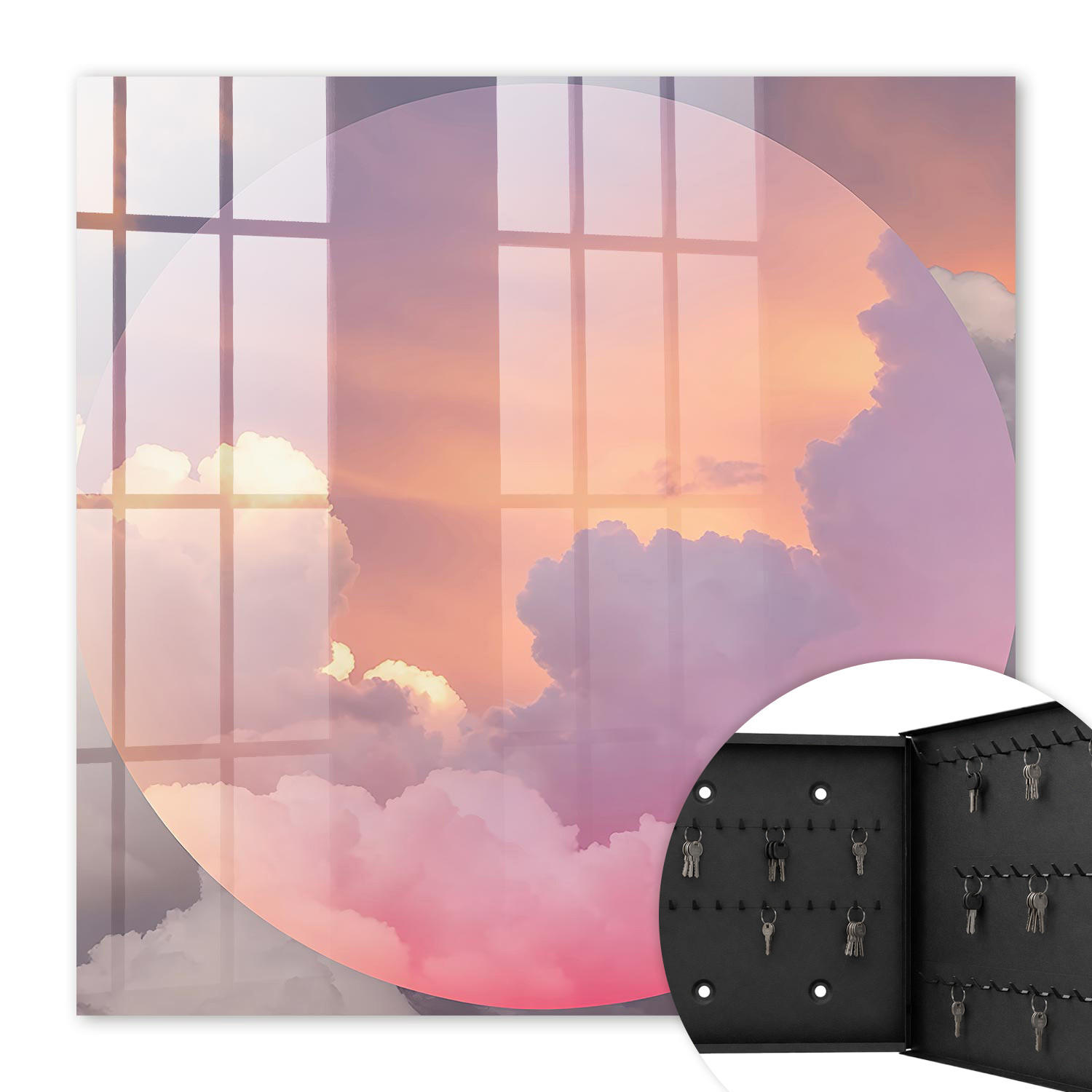 SCHLÜSSELBOX Schwarz 30x30 cm- Türöffnung nach rechts - Ätherische Wolken - Pink, Metall (30/30/5cm) - TULUP