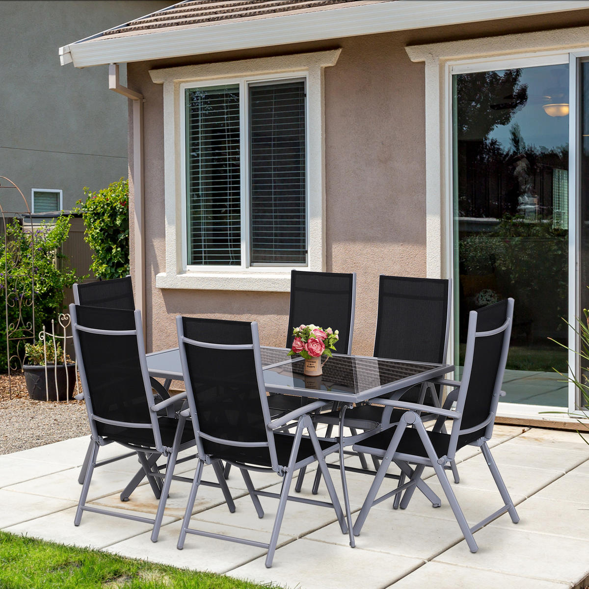 SITZGRUPPE, Schwarz+Silber, Aluminium - Schwarz, Metall - Outsunny