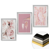 WANDBILDER 3er Set - 40x60 cm Silberner Rahmen - Champagnerfarbene Rosen, Marmorhintergrund - Silberfarben, Kunststoff (40/60cm) - ArtPrintCave