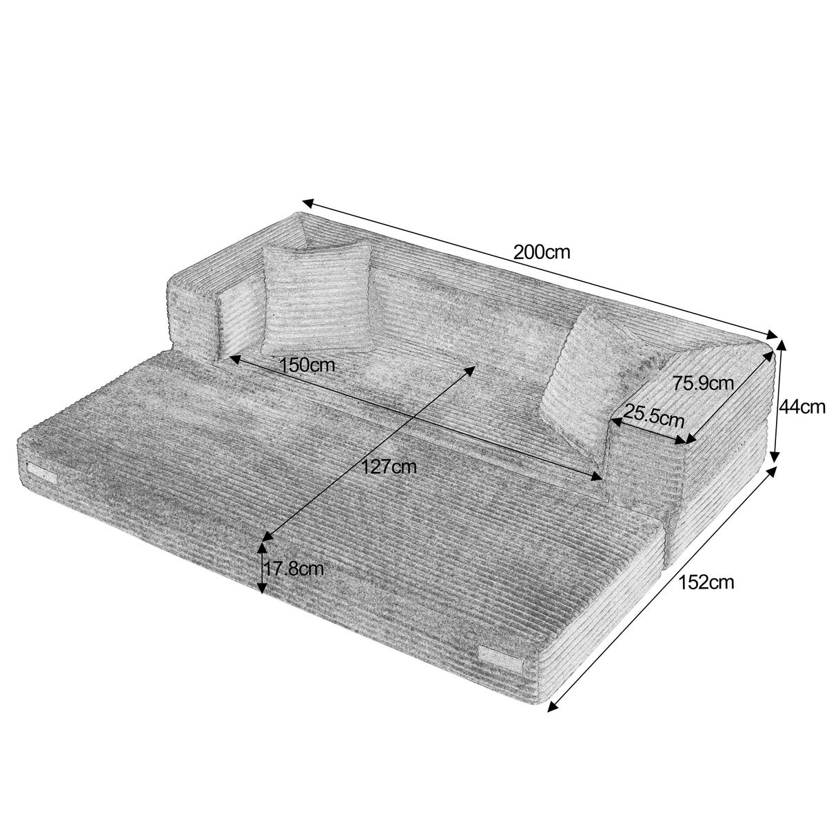 SCHLAFSOFA DE-34899 quadratisch mit Bettfunktion Grün - Grün, Textil (200/60/76cm) - ComfortXL