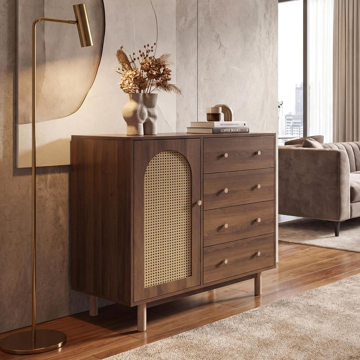 KOMODA Hnědá - hnědá, dřevo (100/95/40cm) - MCW