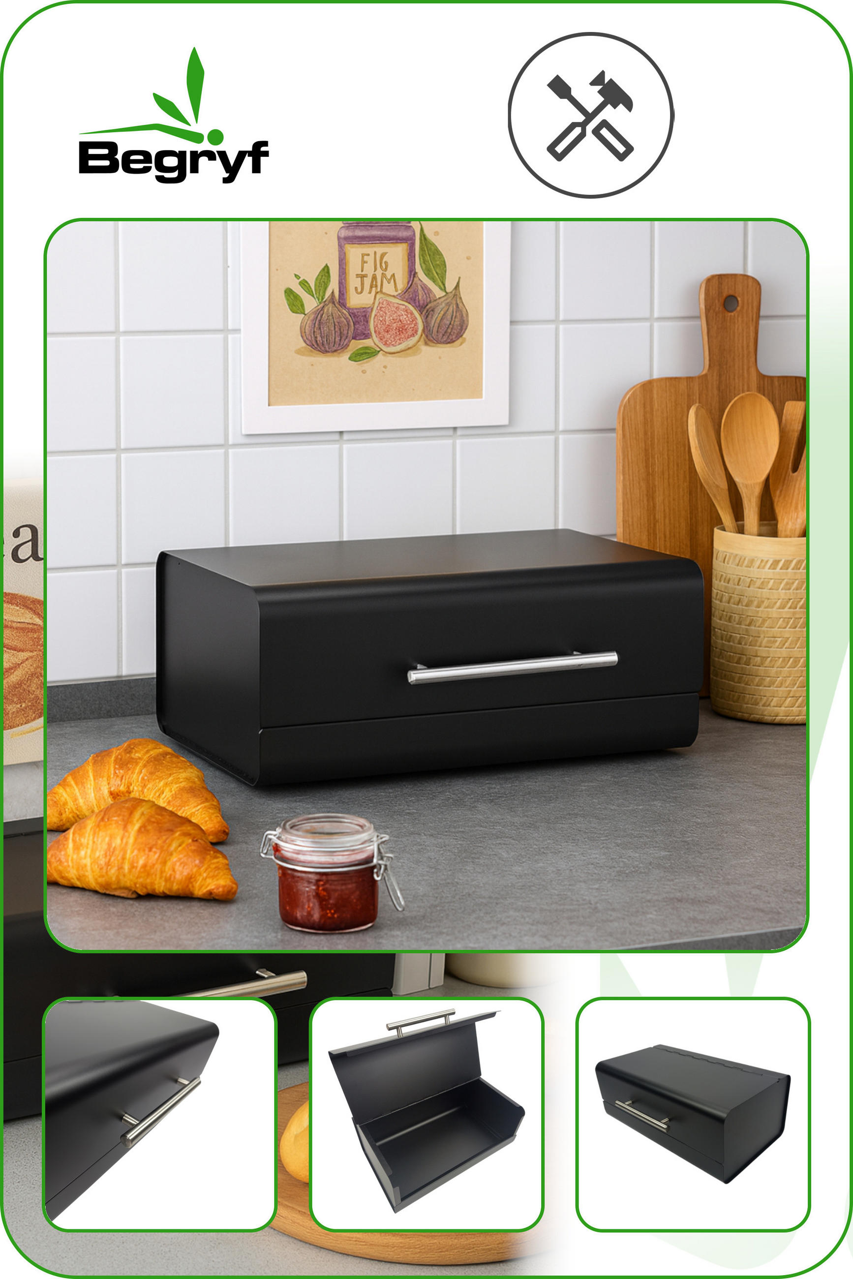 BROTKASTEN Metall Schwarz mit Griff 36x20,5x14,5 cm - Silberfarben/Schwarz, Metall (36/14.5/20.5cm) - Begryf