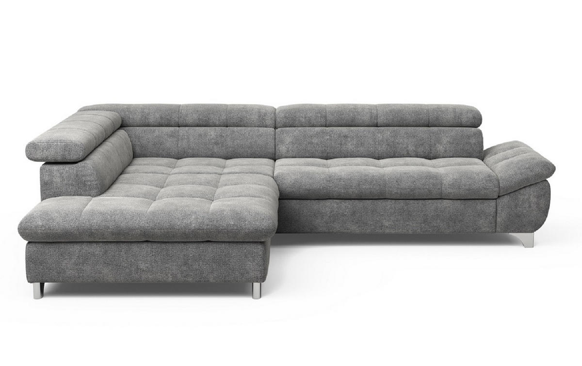 ECKSOFA mit Schlaffunktion und verstellbare Kopflehnen - Silberfarben/Grau, Textil/Metall (312/234cm) - Cotta