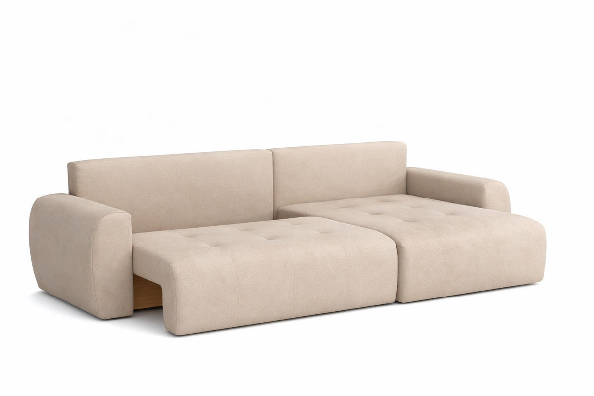 ECKSOFA Mit Schlaffunktion Und Bettkasten L-Form Ivo L, Veloursstoff Salvador, Beige, Rechts - Beige, Holz (250/142cm) - Kaiser Möbel