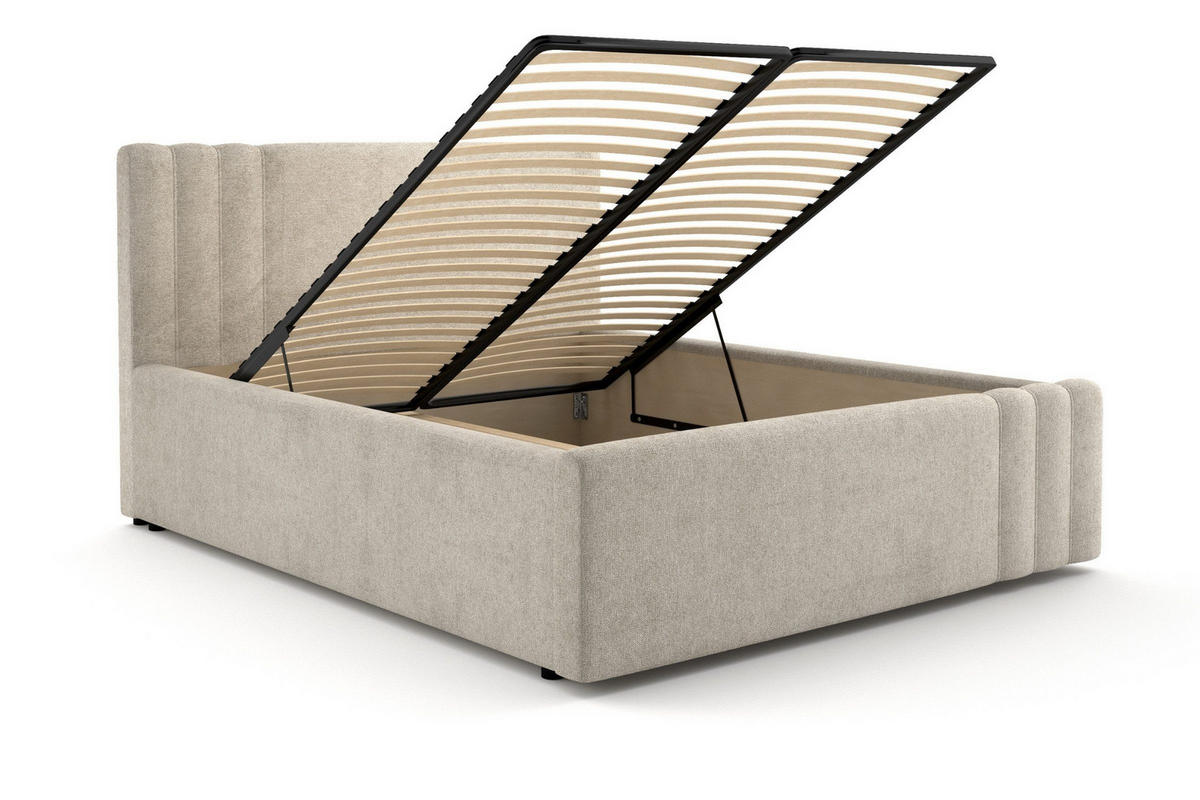 POLSTERBETT JASMIN 180/200 cm in Chenille Beige mit Bettkasten und LED - Beige, Holz/Holzwerkstoff (180/200cm) - Deine Möbel 24