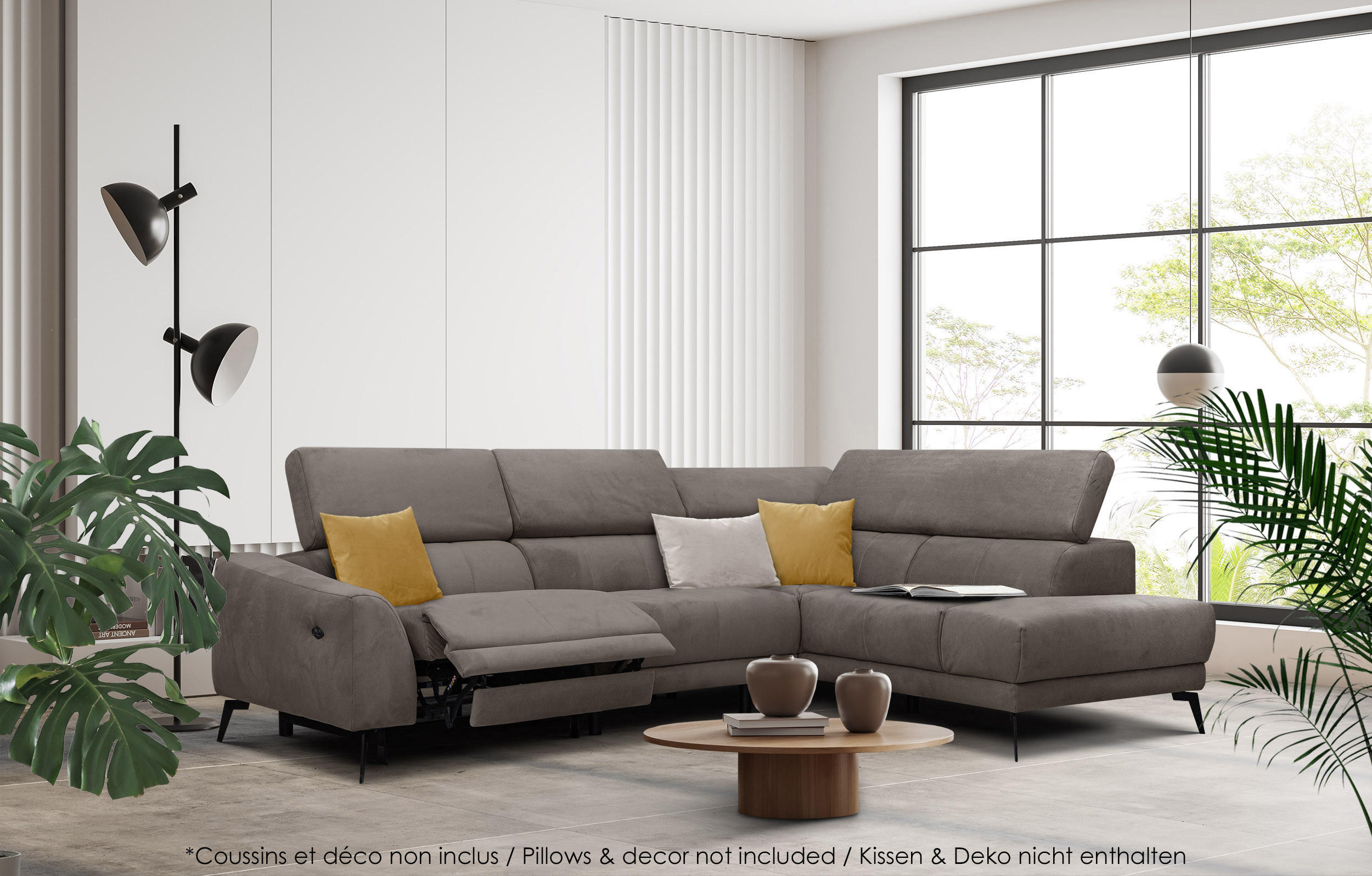 ECKSOFA LARS 5-Sitzer, 1 Relax, verstellbare Kopfstützen, taupe - Taupe/Schwarz, Holzwerkstoff/Textil (284/201cm) - Courtois Laville