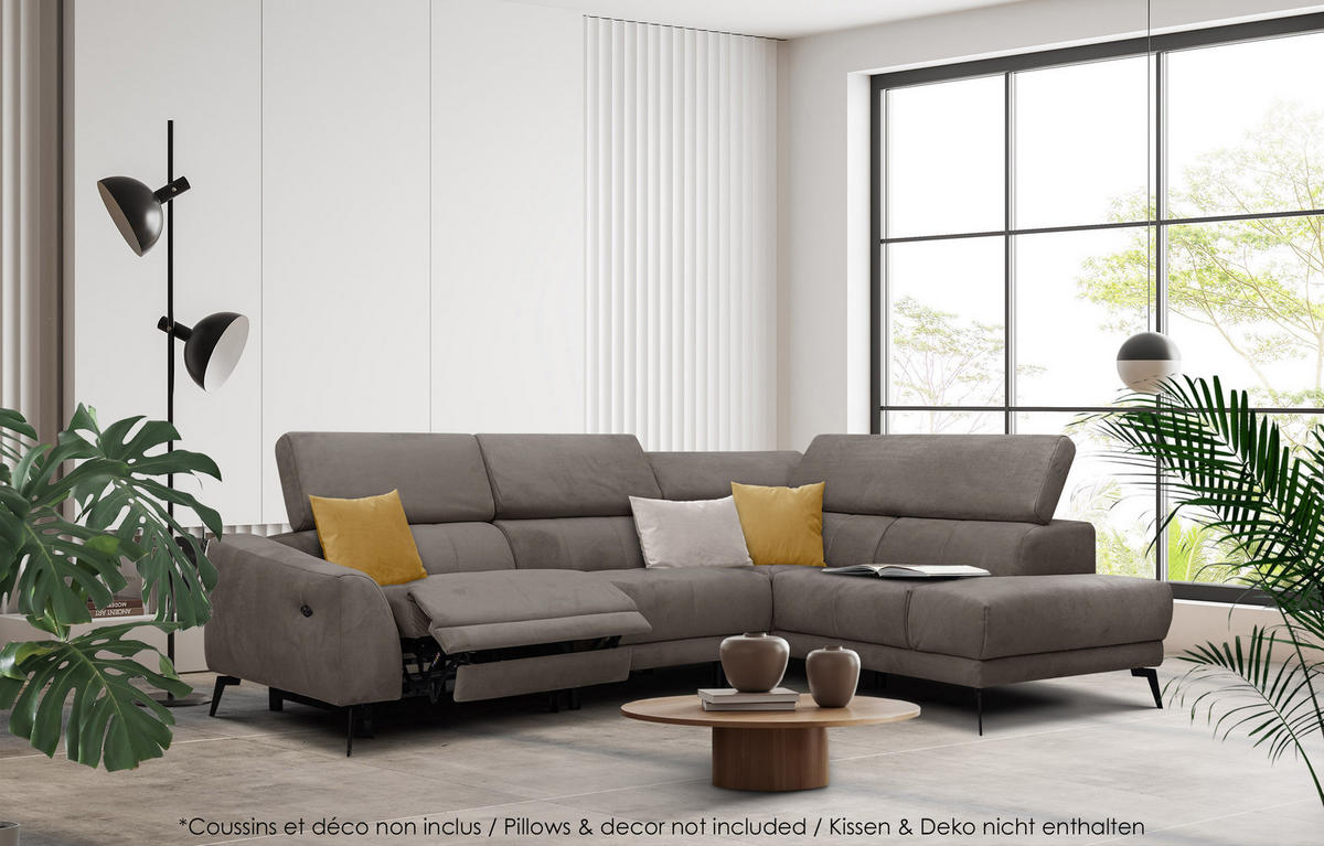 ECKSOFA LARS 5-Sitzer, 1 Relax, verstellbare Kopfstützen, taupe - Taupe/Schwarz, Holzwerkstoff/Textil (284/201cm) - Courtois Laville