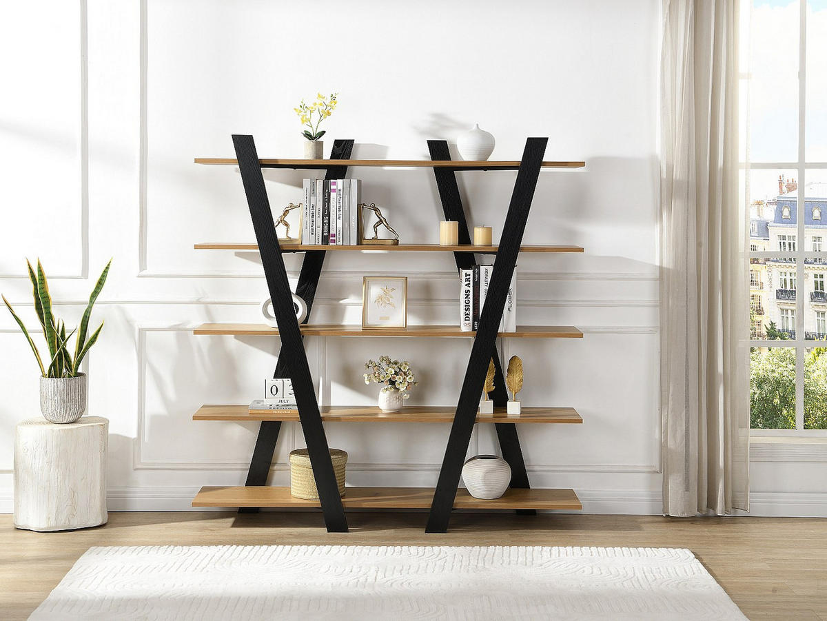 REGAL - 156 cm x 35 cm - holz - schwarz, naturfarben hell Tuzla - Schwarz/Naturfarben, Holz (156/160/35cm) - Vente-Unique