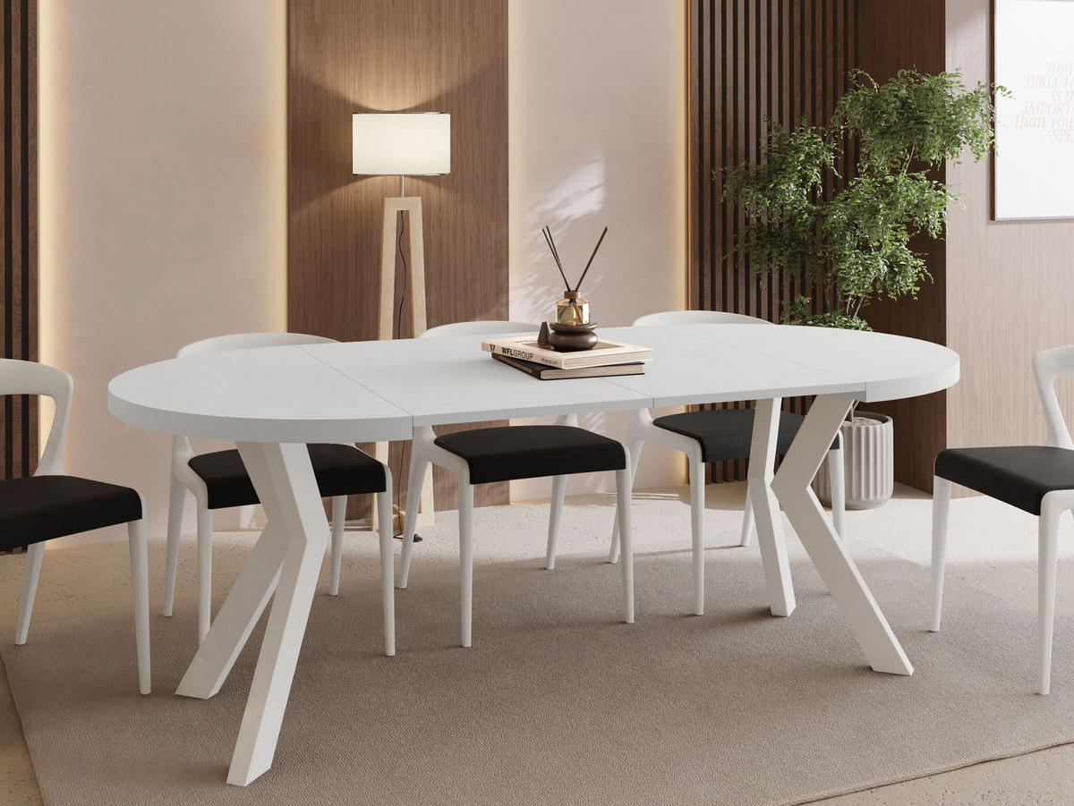 ESSTISCH Savio Weiß rund ausziehbar verlängerbar XXL, Weiß 100-200/100/77 cm - Weiß, Holz/Holzwerkstoff (100/100/77cm) - WFL GROUP