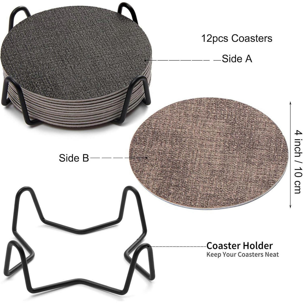 UNTERSETZER 12er Set Kunstleder Grau Braun Rund - Grau, Kunststoff (10/10cm)