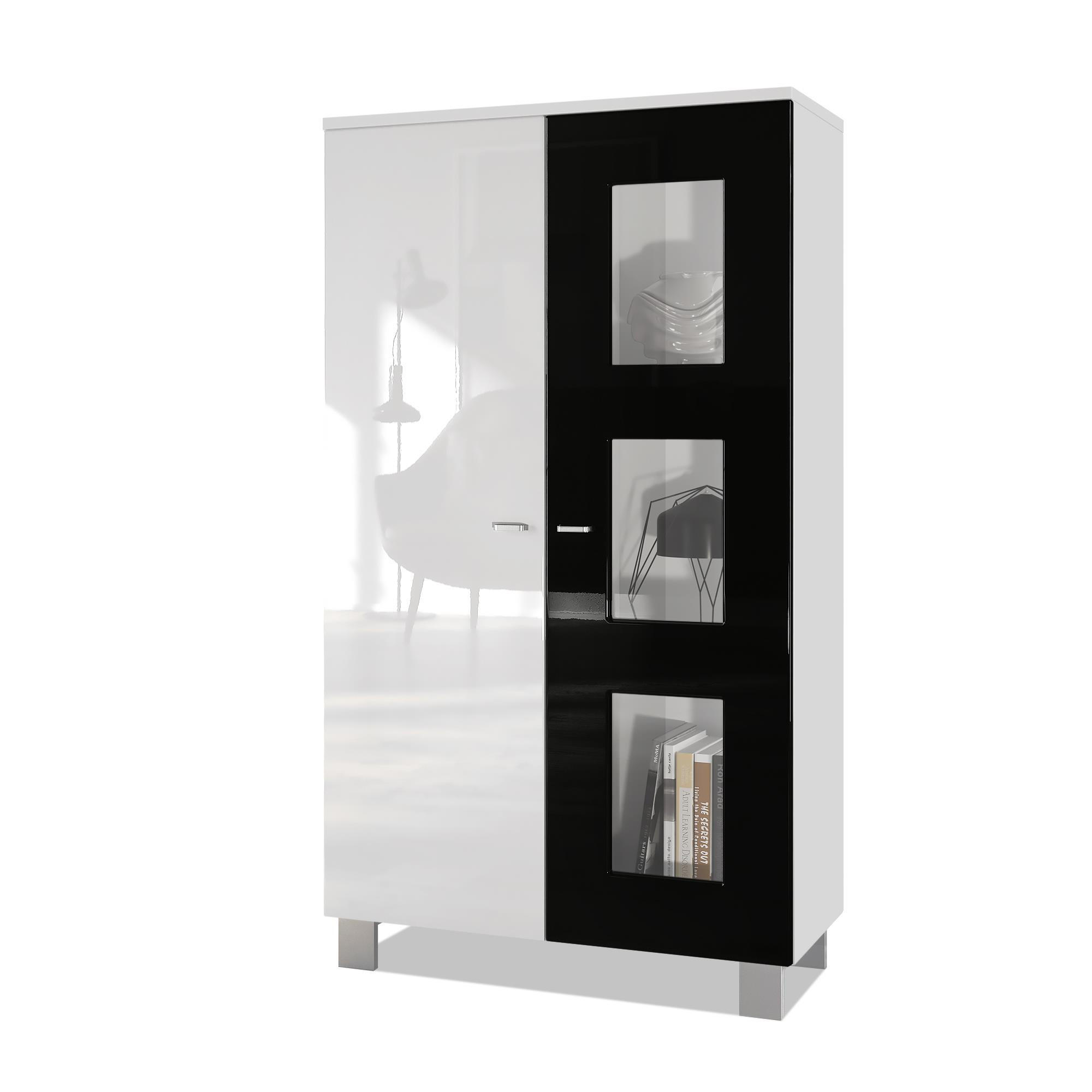 VITRINE Denjo Tür in Schwarz Hochglanz - Schwarz Hochglanz, Holzwerkstoff (71/129/35cm) - Vladon