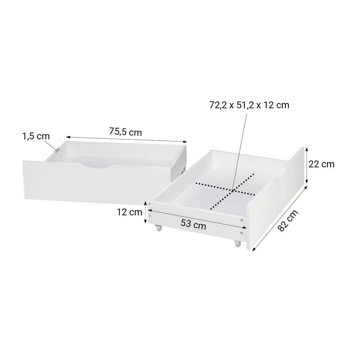BETTSCHUBKASTEN 2er Set Weiß 82/53,3 cm - Weiß, Holz - Homestyle4u