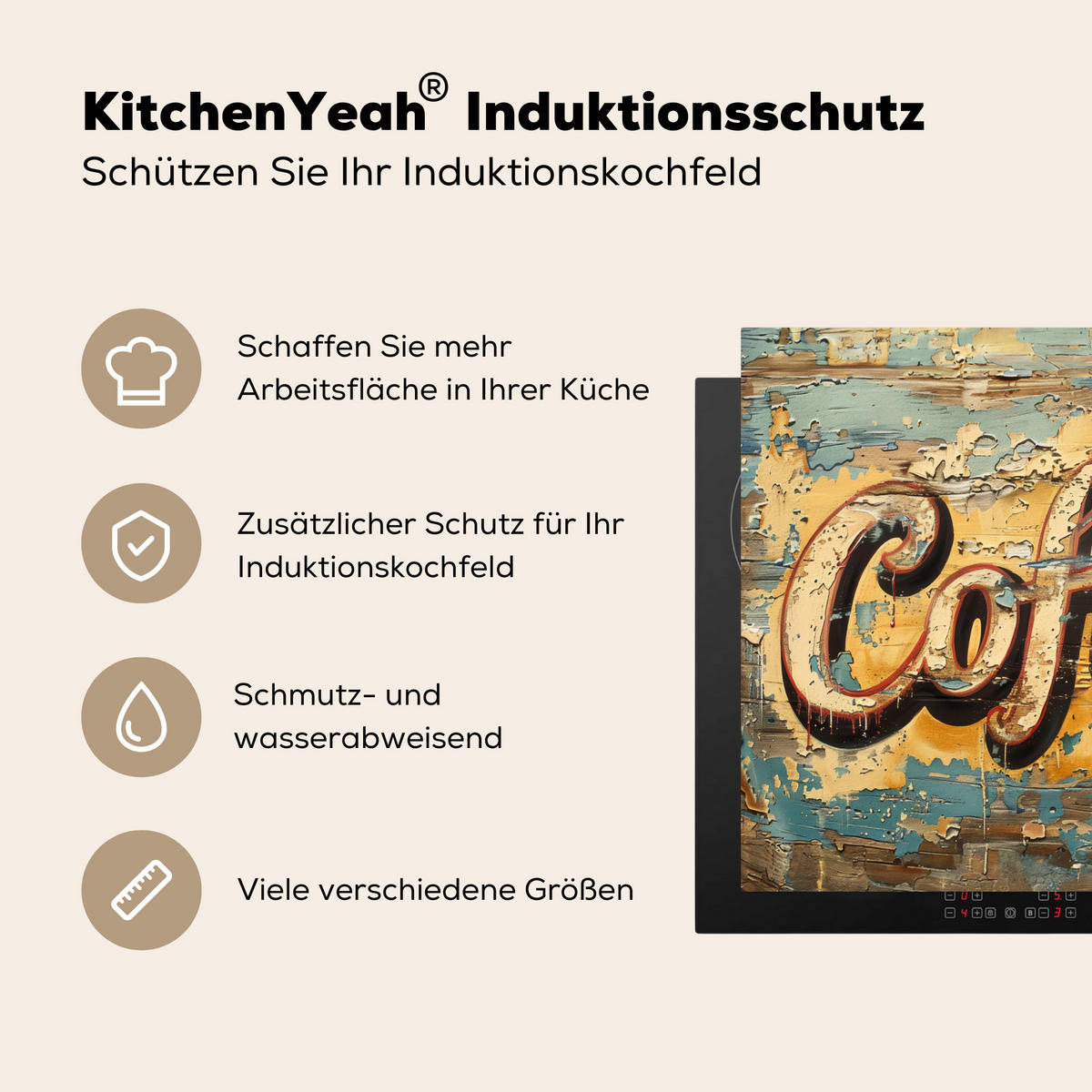 HERDABDECKPLATTE Kaffee - Vintage - Braun - Tasse 65x52 cm - Teakfarben, Kunststoff (65/0.2/52cm) - MuchoWow