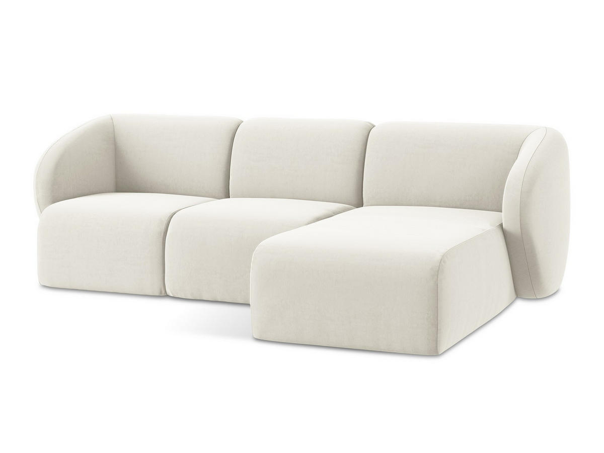 ECKSOFA Rechts Samt Stoff Beige - Creme/Schwarz, Holzwerkstoff/Kunststoff (248/166cm) - Makamii