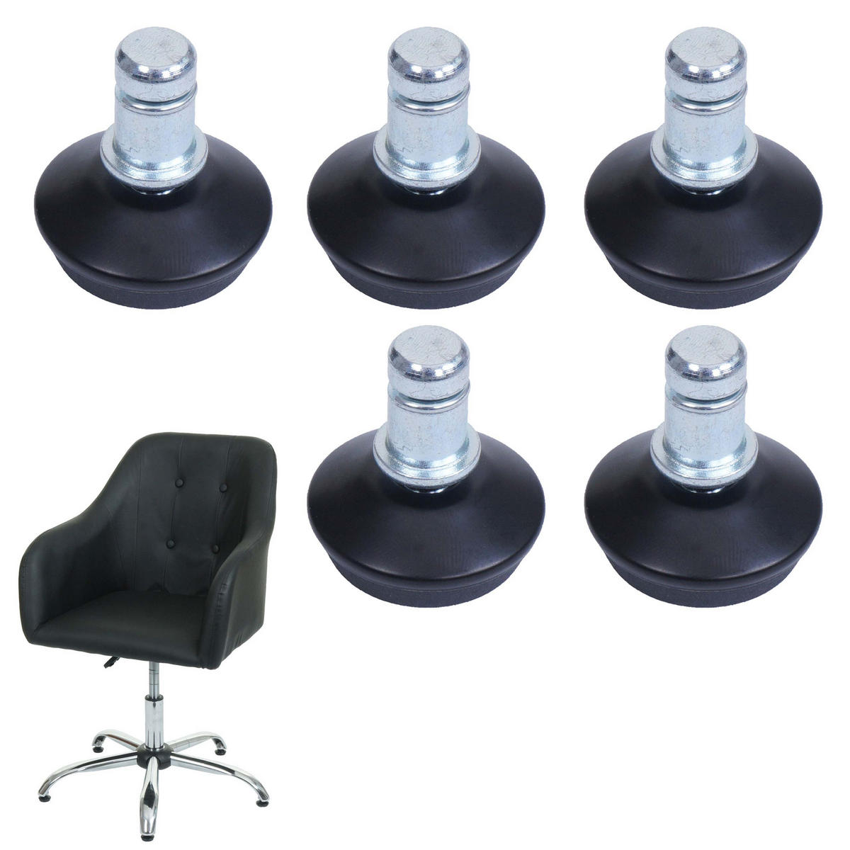 BODENGLEITER Schwarz 5er-Set - Schwarz, Kunststoff (3/4/3cm) - MCW