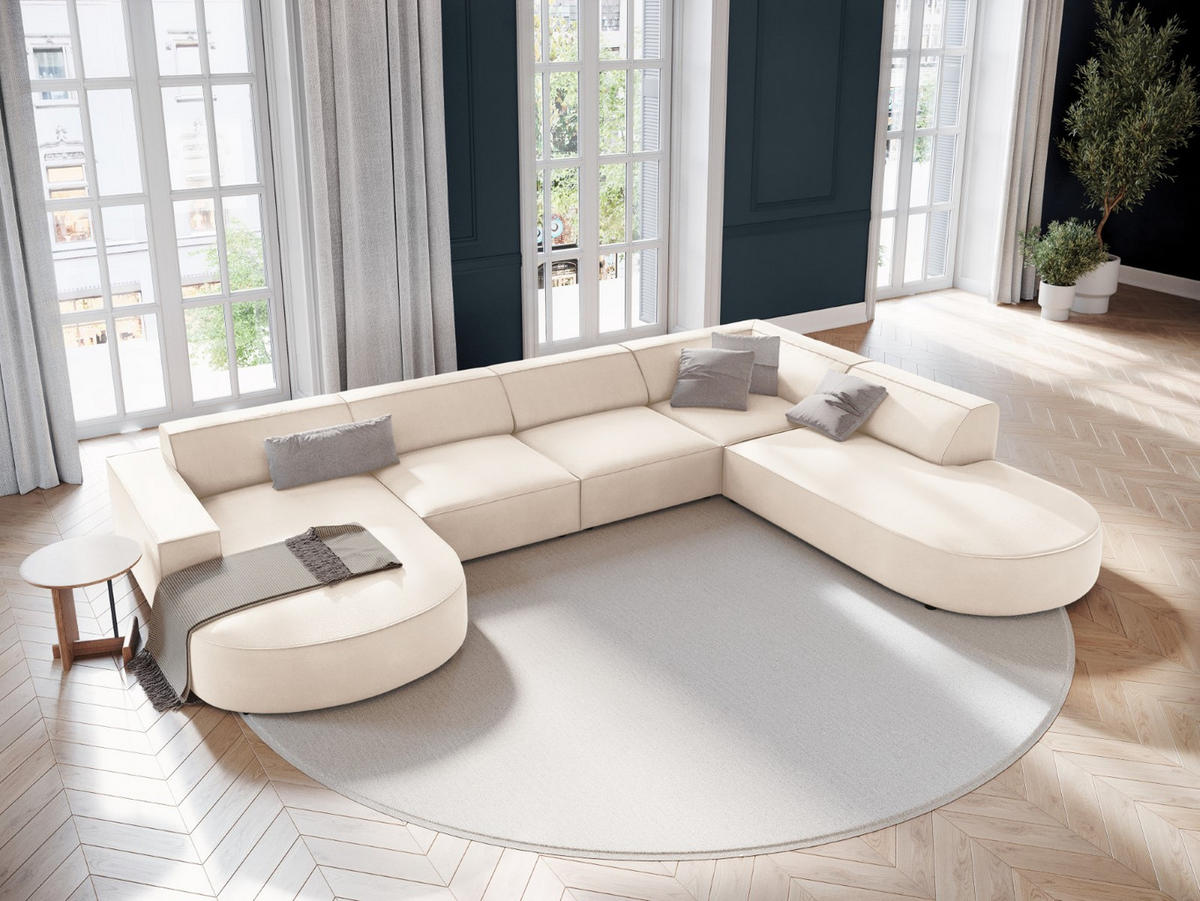 PANORAMASOFA rechts Jodie aus Samt leichtes beige 7 Sitzplätze - Beige, Textil (262/70/364cm) - Micadoni