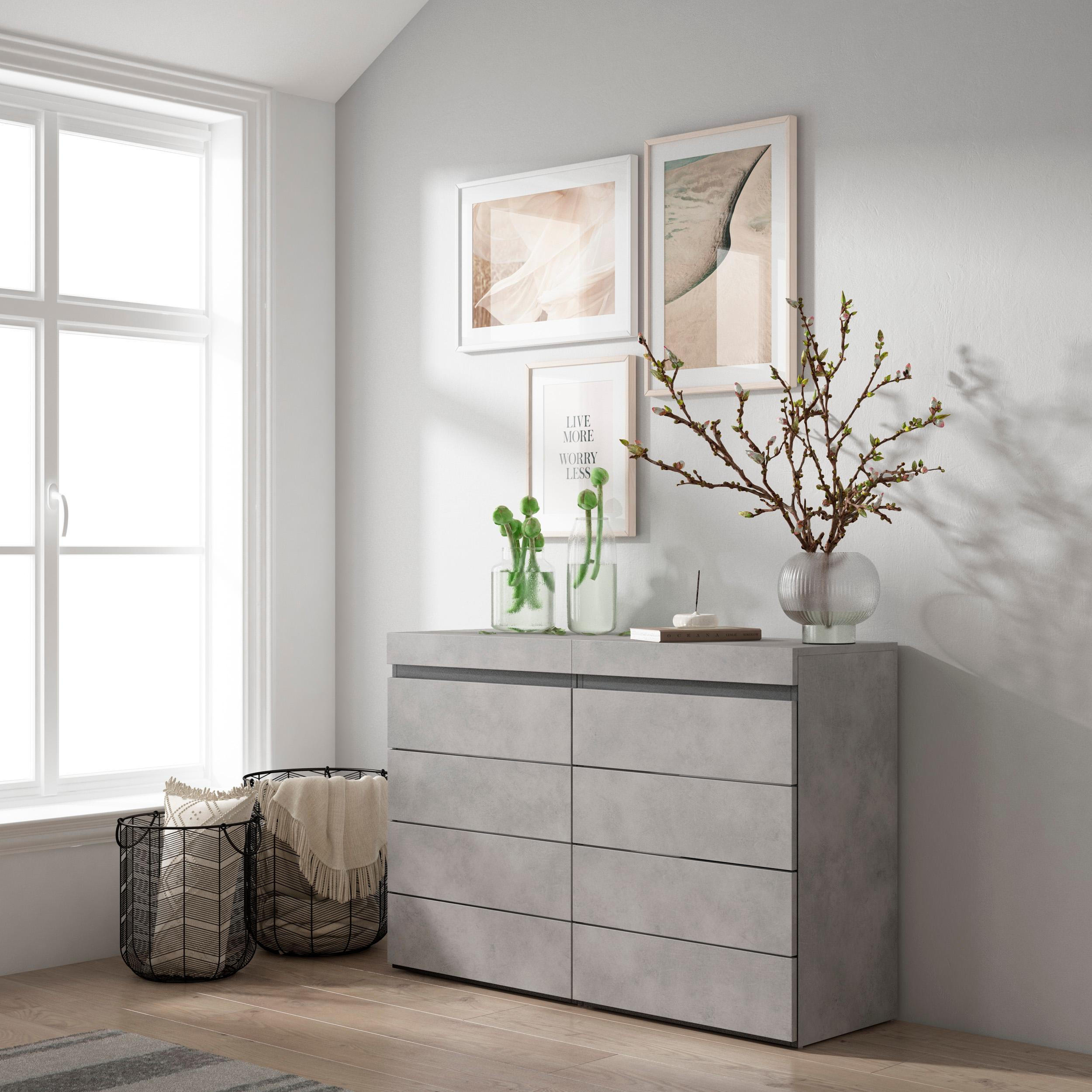 KOMMODE mit Schubladen, Sideboard Schrank, zementgrau, 114/35/75cm - Grau, Holzwerkstoff (114/75/35cm) - Skraut Home