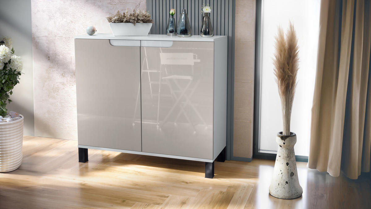 KOMMODE Sylt Sandgrau Hochglanz - Sandfarben, Holzwerkstoff (92.5/84.5/35cm) - Vladon