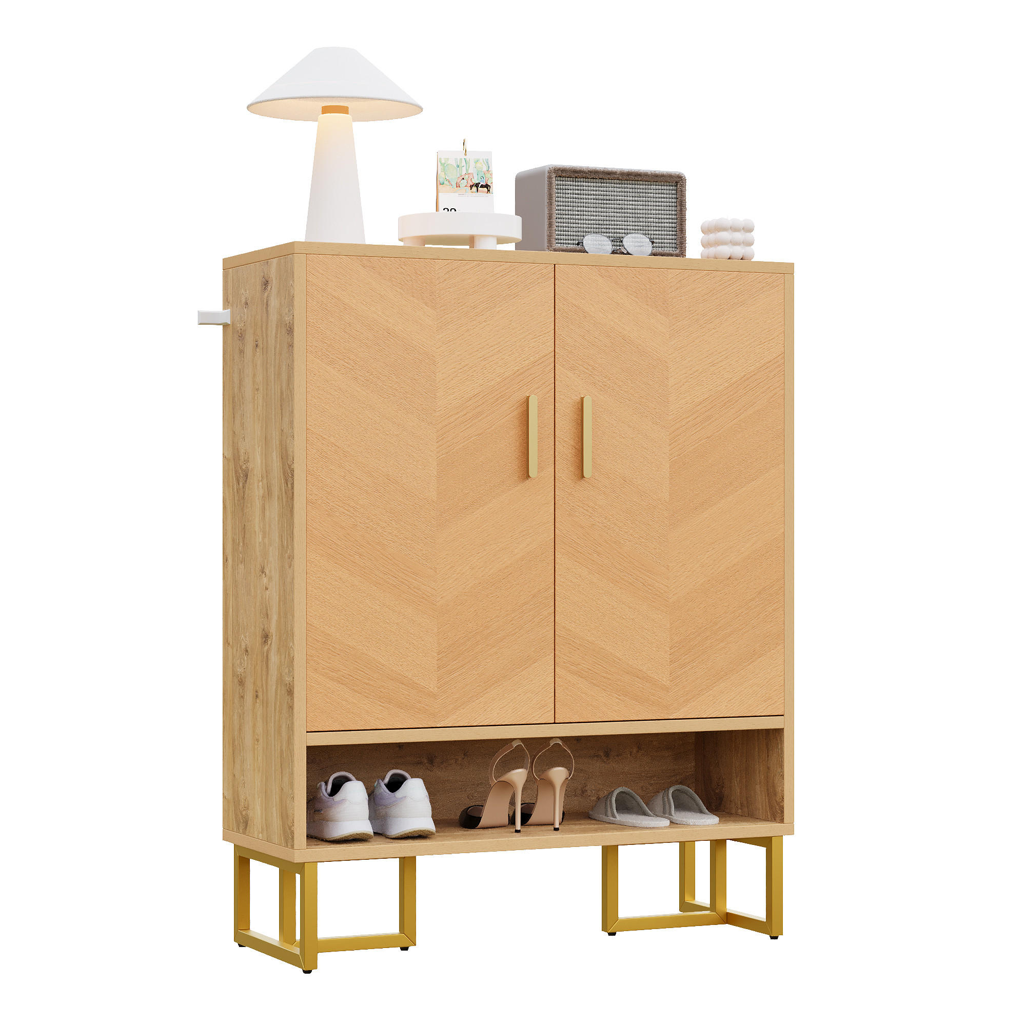 SCHUHSCHRANK 2 Türen Holzoptik Goldrahmen - Naturfarben, Holz (80/100/38cm) - LEBENLANG