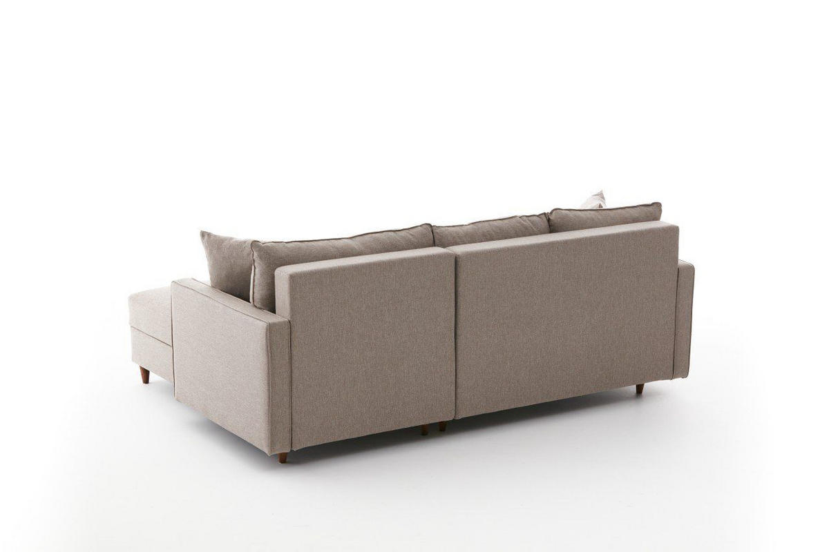 ECKSOFA mit Hocker, Schlaffläche - Beige/Walnussfarben, Holz/Kunststoff (155/210cm) - myHomelando