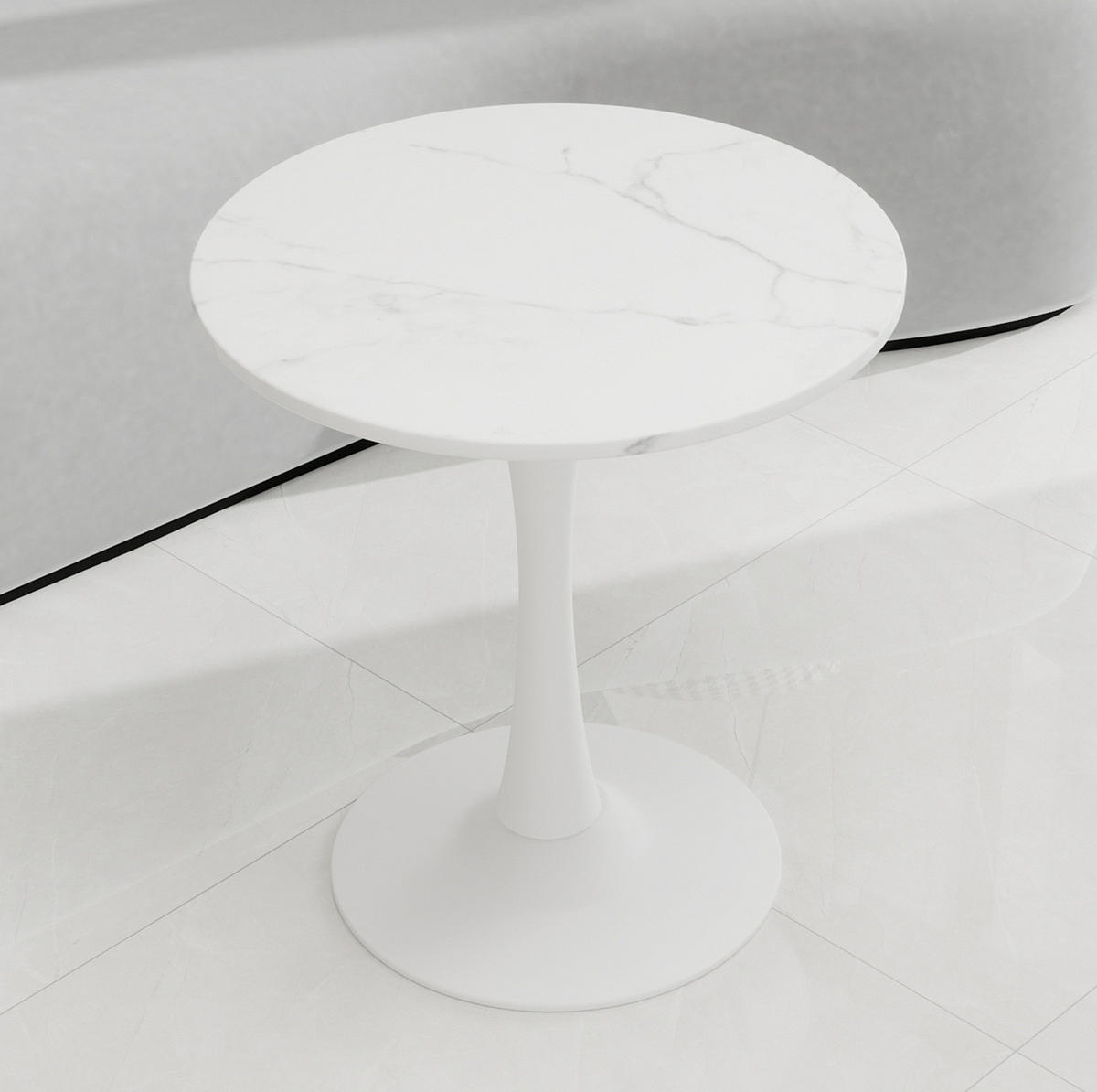 BEISTELLTISCH 70/70/72 cm rund, vielseitig einsetzbar im modernen Design mit Marmoroptik, Weiß - Weiß, Stein (70/70/72cm) - Redom