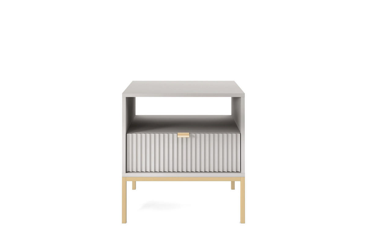 GRAUER Moderner Geriffelter Nachttisch KIOTO SN1SZ (Gold Gestell, Vollauszug) - Goldfarben/Grau, Holz/Holzwerkstoff (54/56/39cm) - Ravio