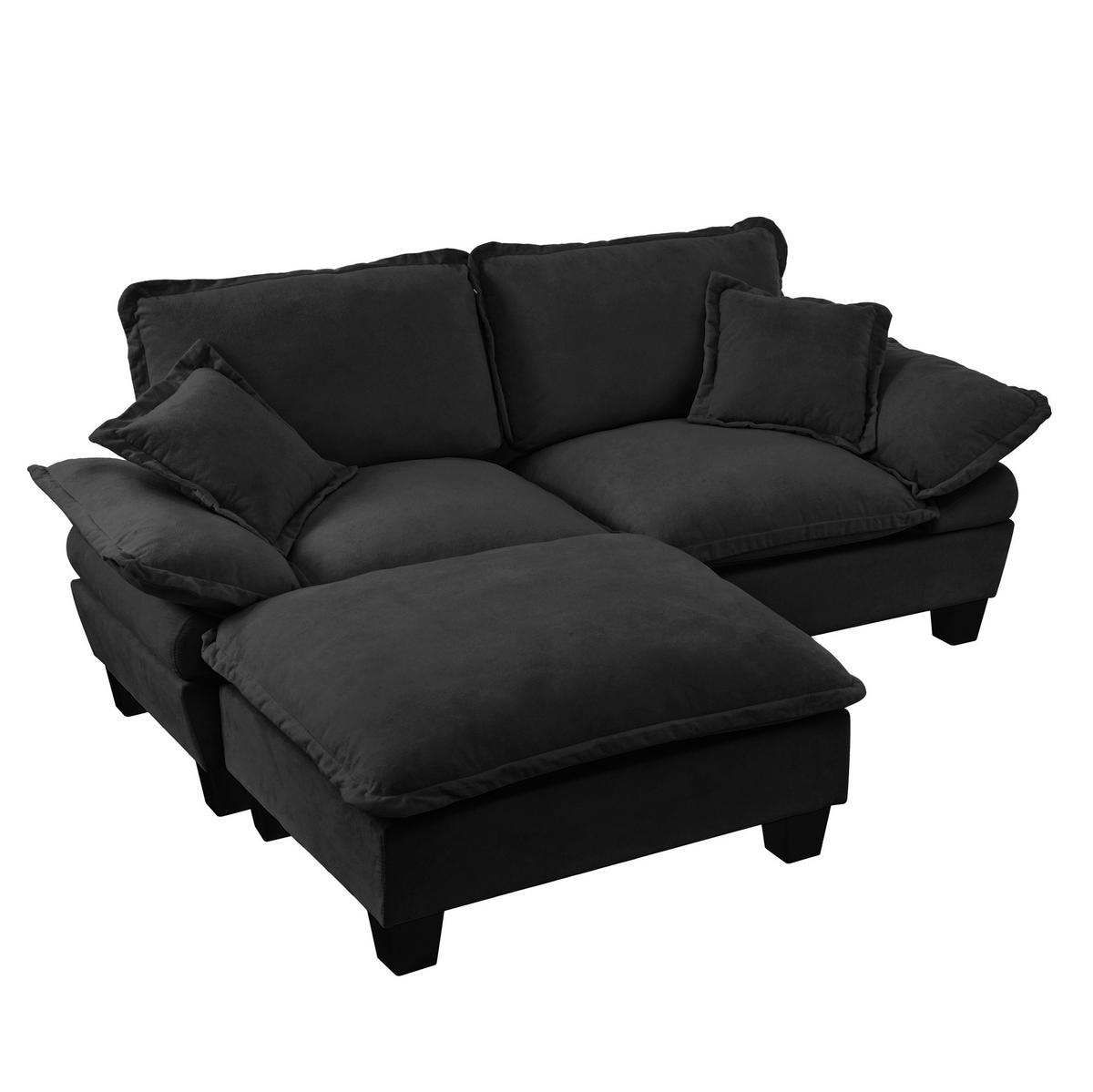 SOFA modular mit Ottomanen 194 x 151 cm Chenille Schwarz - Schwarz, Holzwerkstoff (151/194cm) - Meubliv
