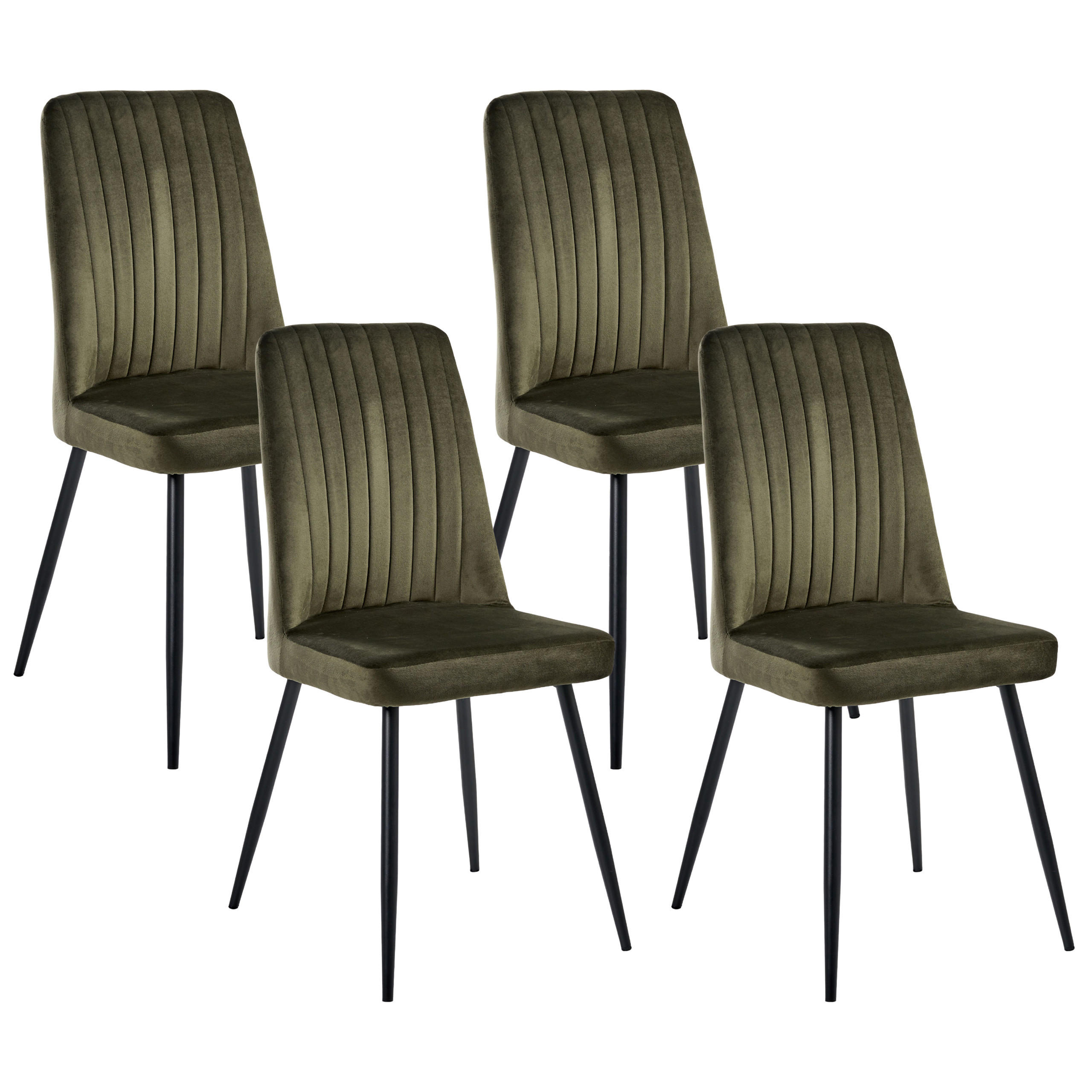ESSZIMMERSTUHL 4er-Set Olivgrün Kirby - Schwarz/Grün, Textil (47/91/49cm) - Beliani