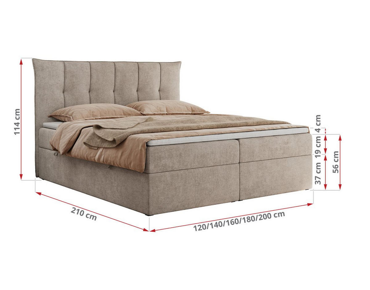 BOXBETT PREMIUM 10 200/200 Beige Struktur - H3 - Beige, Holz/Textil (200/200cm) - MKS