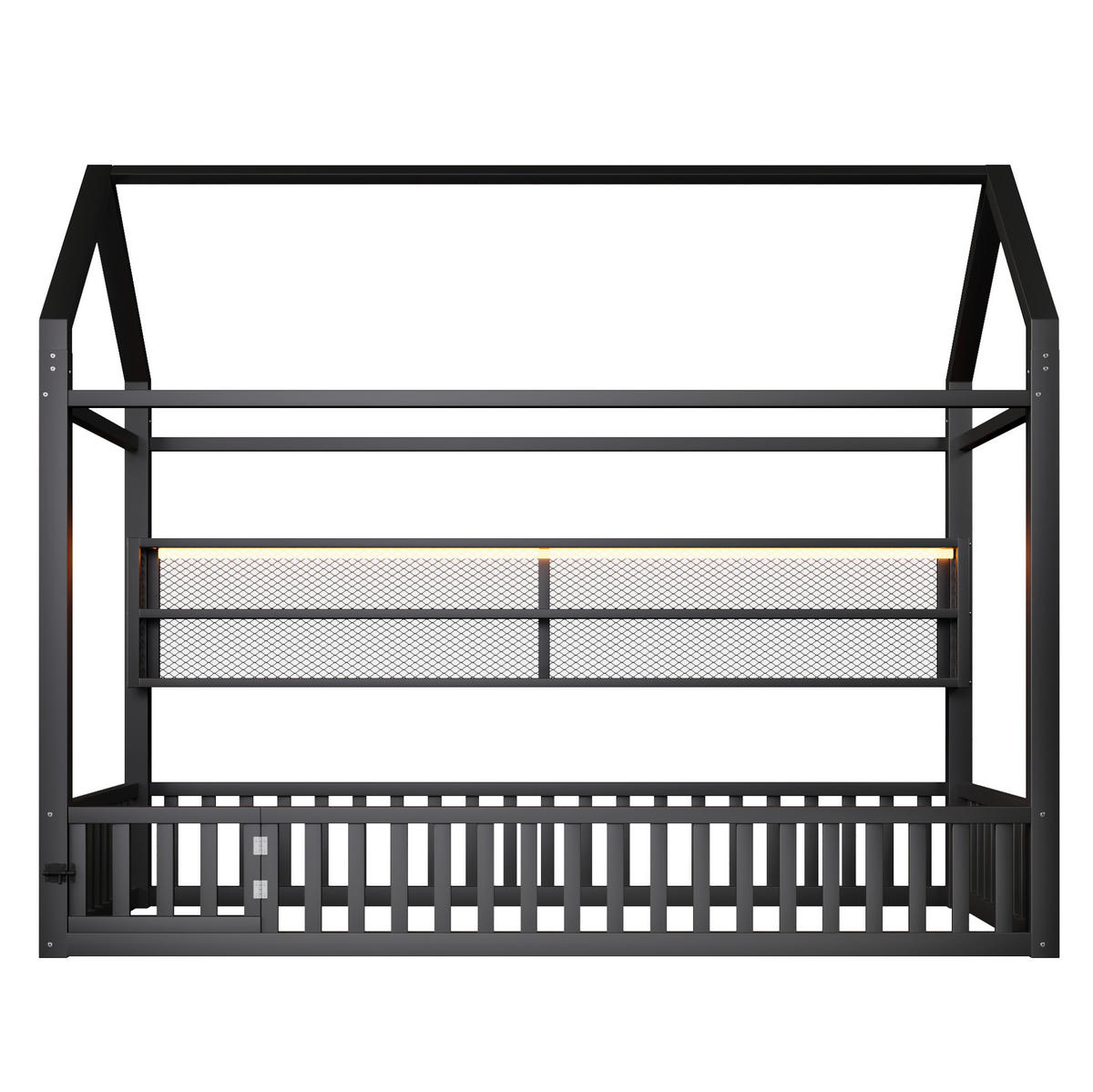 KINDERBETT 90/200 cm aus Metall mit Sicherheitszaun und LED-Beleuchtung, Schwarz - Schwarz, Metall (90/200cm) - Flora Grace