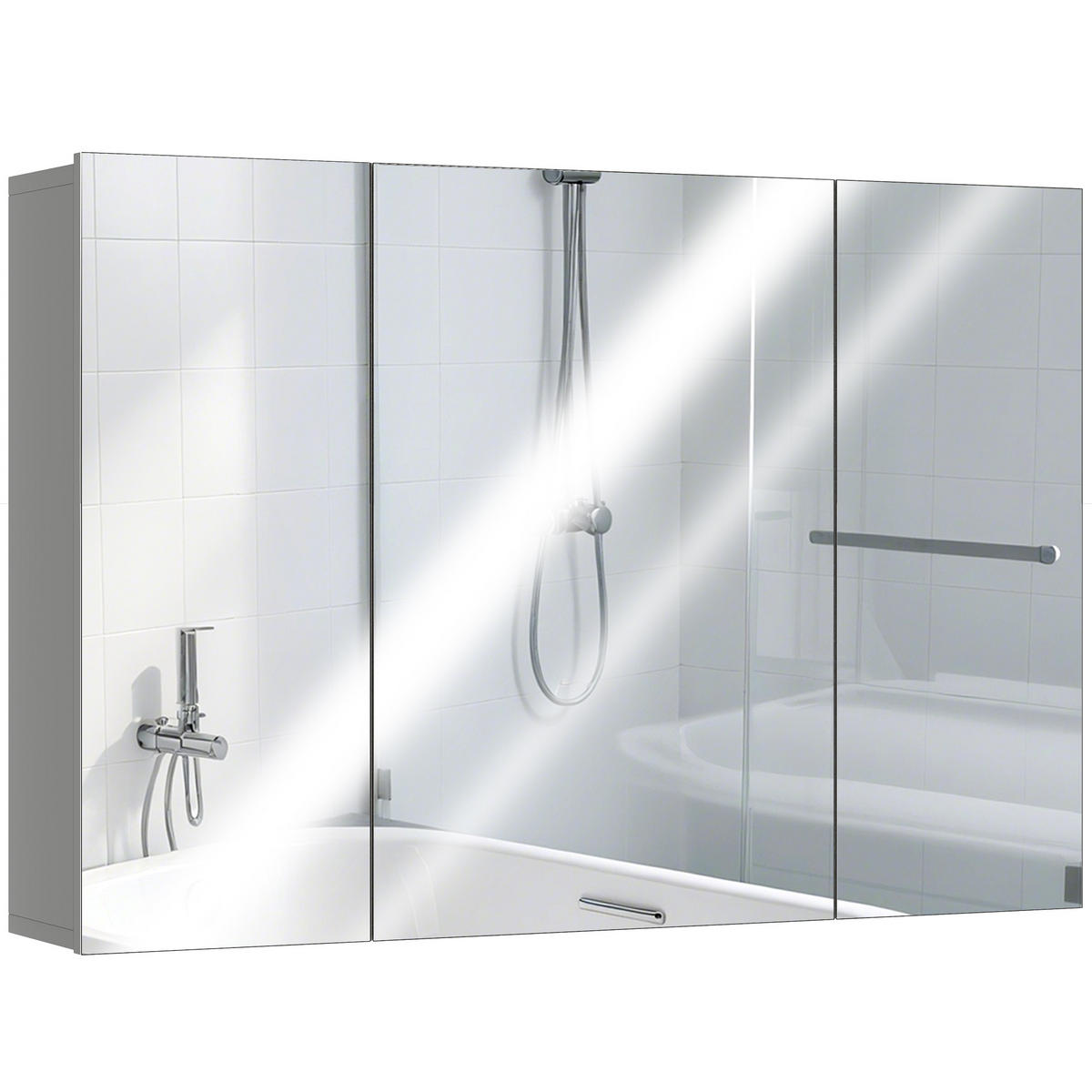 SPIEGELSCHRANK mit 3 Spiegeltüren und verstellbaren Einlegeböden , 90 x 15 x 60 cm - Grau, Glas (90/60/15cm) - Vallsero