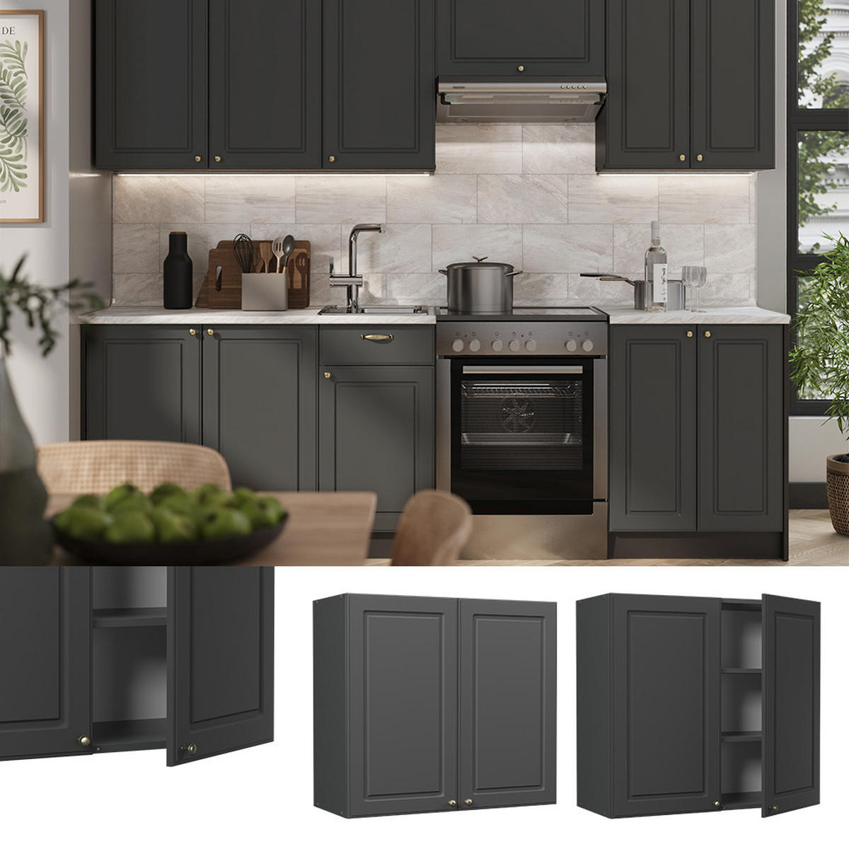 HÄNGESCHRANK Fame-Line, Anthrazit-Gold Landhaus/Anthrazit, 80 cm - Anthrazit, Holzwerkstoff (80/72/34.1cm) - Vicco