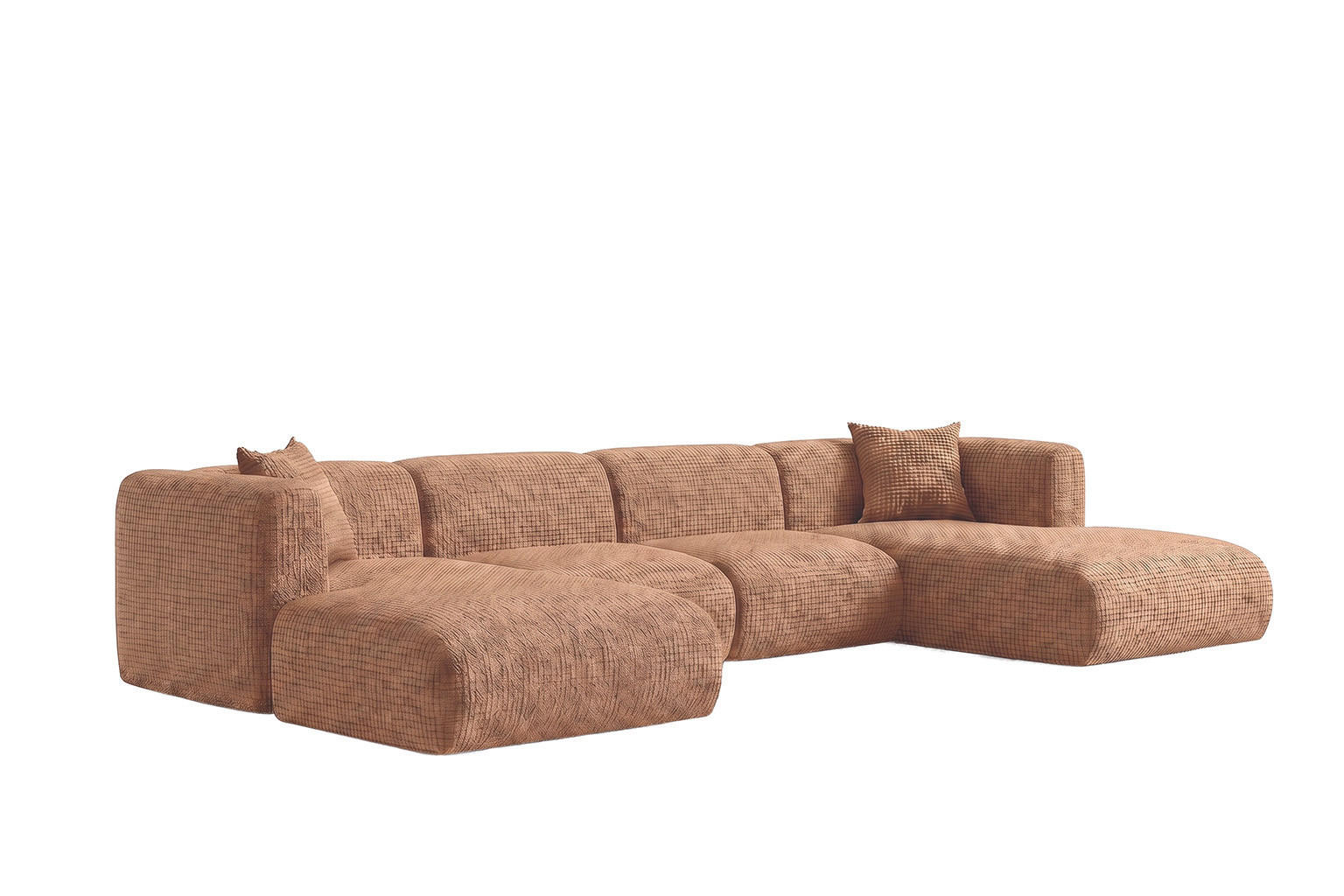 ECKSOFA U-Form, Chenille-Stoff Cremona, Hellbraun, GRETA - Hellbraun, Holz (408/70/179cm) - Kaiser Möbel