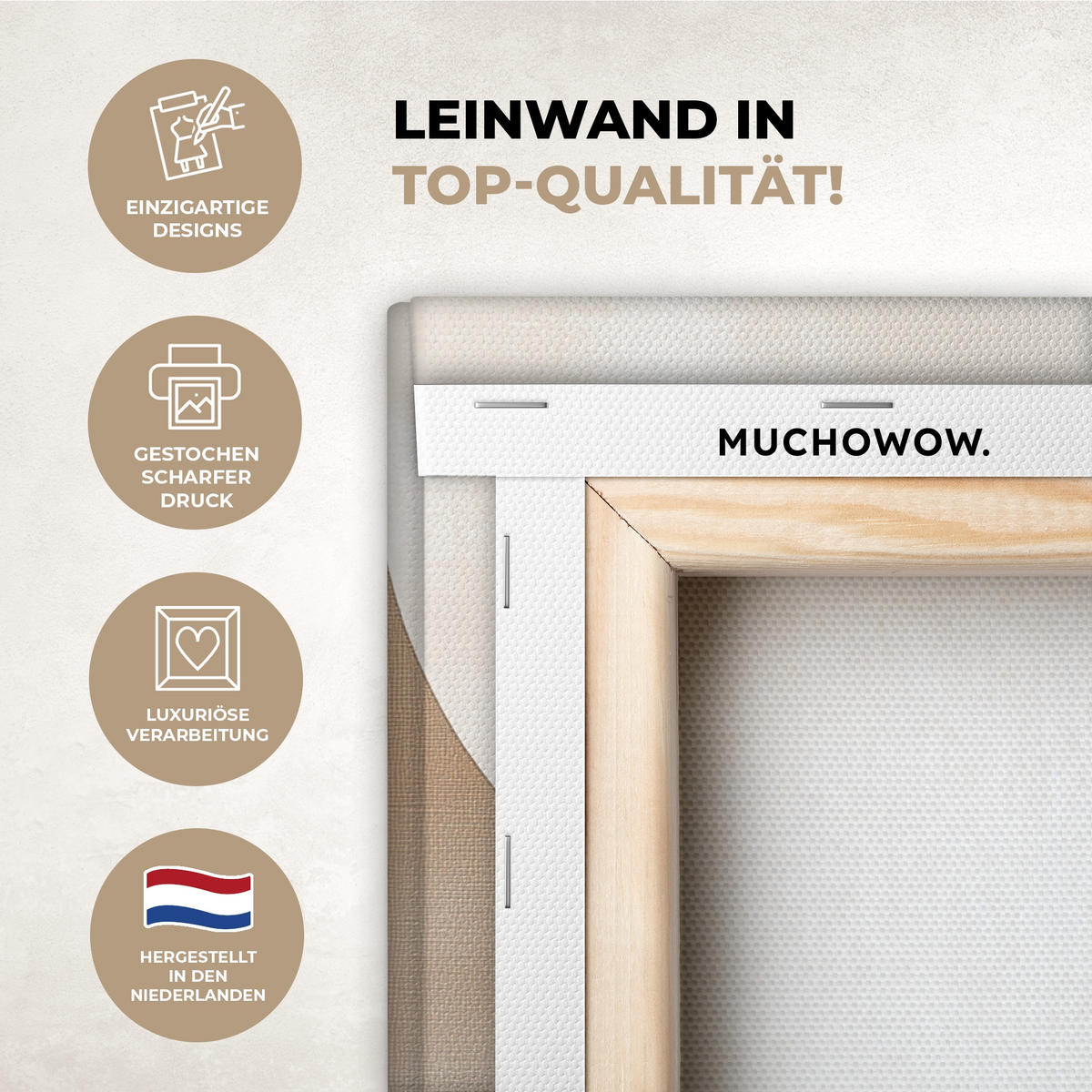 LEINWANDBILD Braun - Japandi - Abstrakt Wanddeko 90x60 cm - Sandfarben, Textil (90/60cm) - MuchoWow