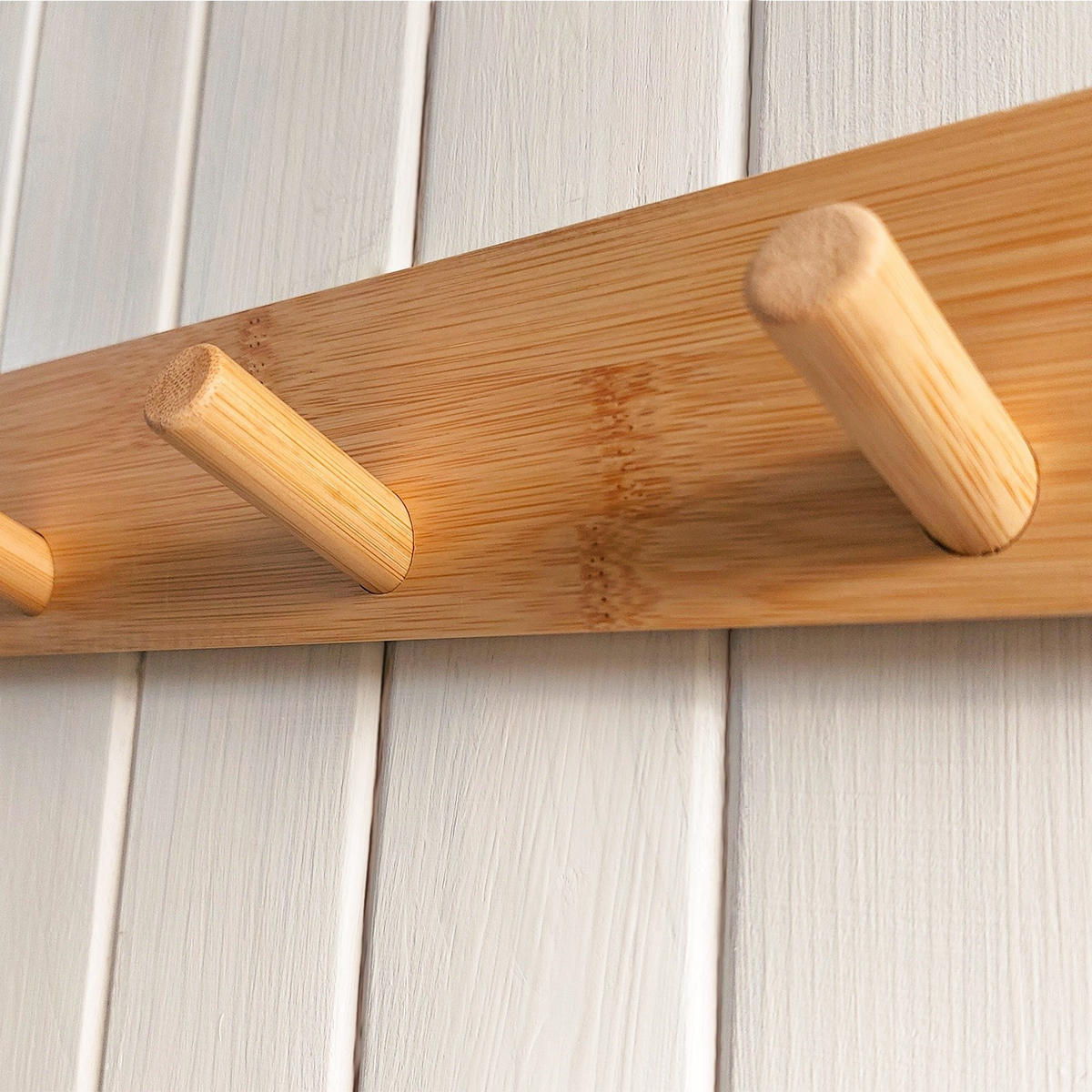 WANDGARDEROBE Bambus Natur 5 Haken 50x1,5x6 cm - Naturfarben, Naturmaterialien (50/5.5/6cm) - Begryf