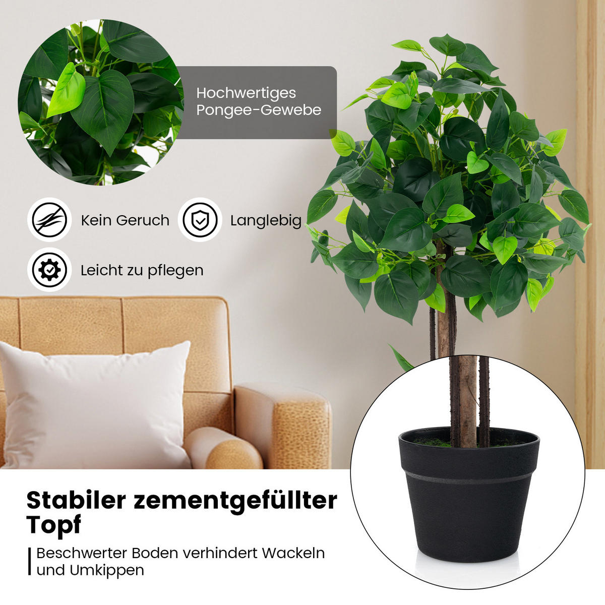 KUNSTPFLANZE Grün - Grün, Kunststoff (114cm) - COSTWAY