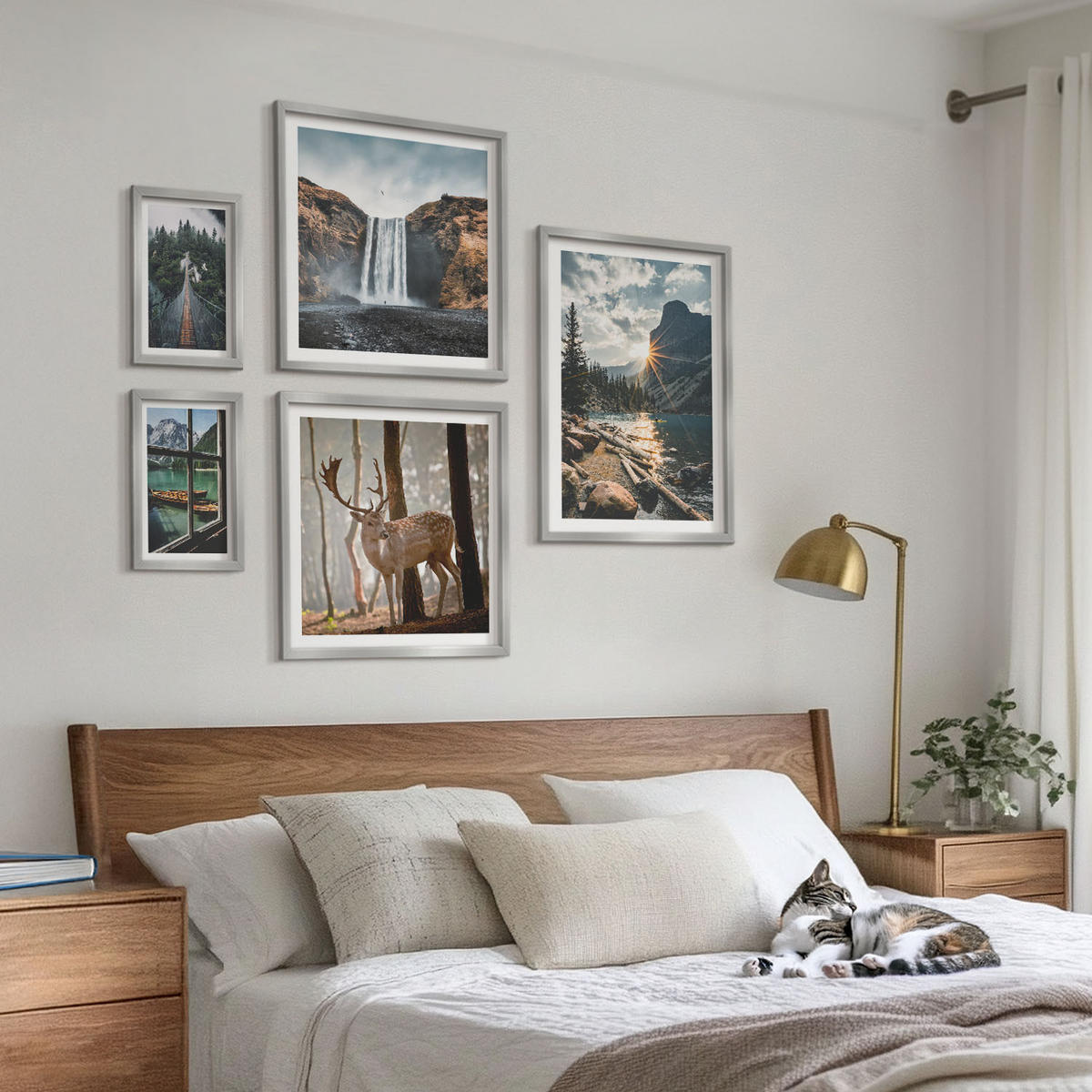 WANDBILDER 5er Set - 50x50 cm & 20x30 cm & 40x60 cm Silberner Rahmen - Blumenarrangements in Vasen - Silberfarben, Kunststoff (40/60cm) - ArtPrintCave