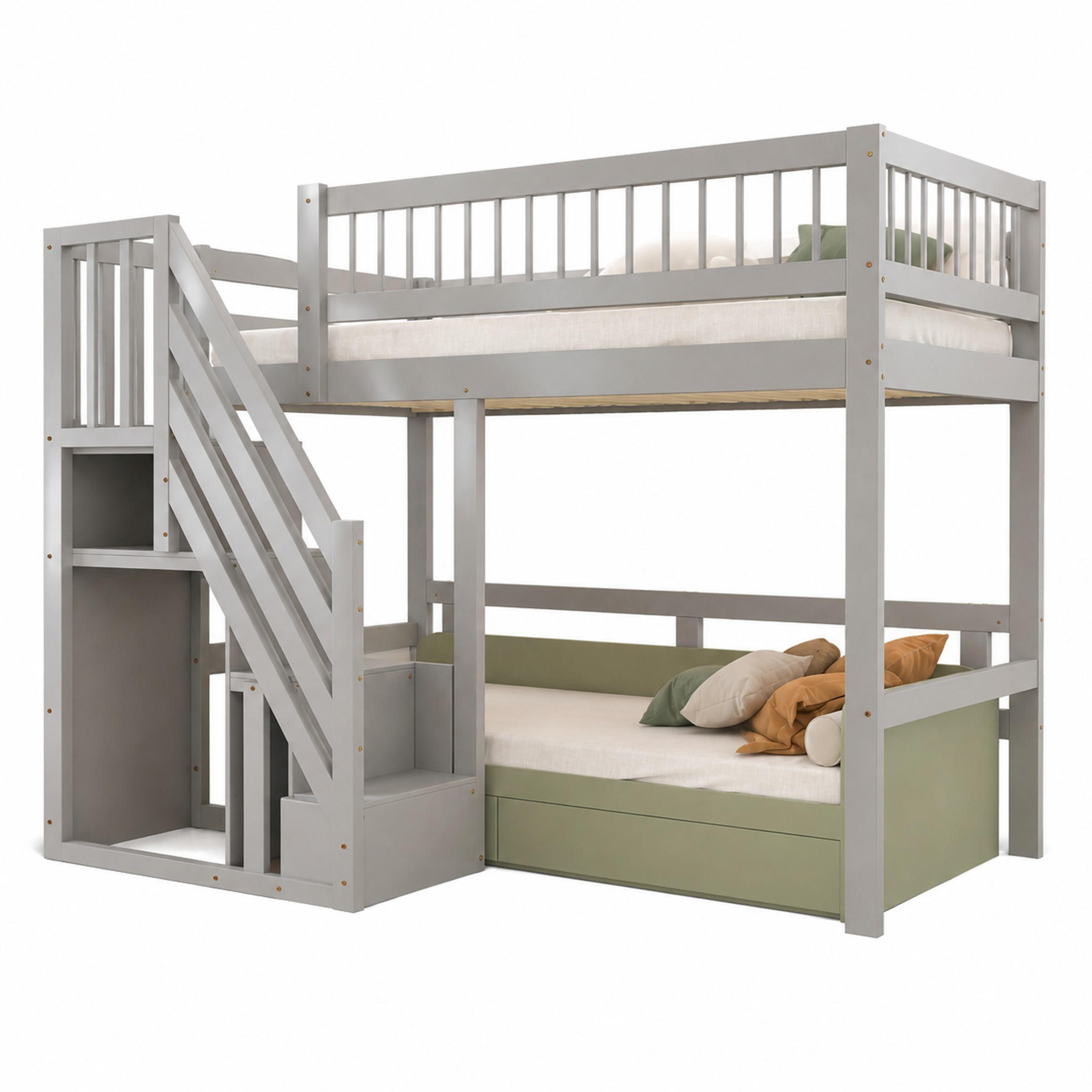 HOCHBETT mit Aufbewahrungstreppe 90x200 cm Massivholz Grau - Grau, Holz (90/200cm) - Meubliv