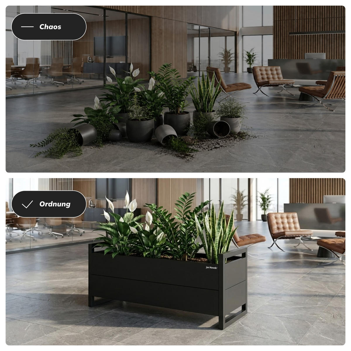 BLUMENKASTEN aus Metall MARGARET 100x43x38 cm - Anthrazit, Metall (100/43/38cm) - Jan Nowak