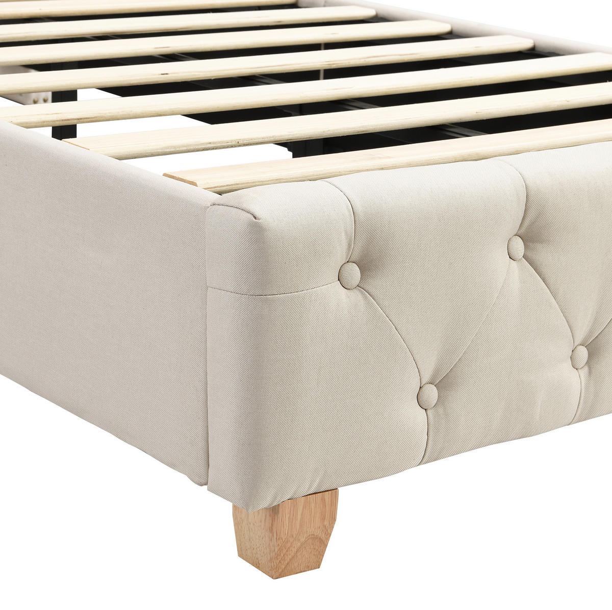 POLSTERBETT mit Lattenrost 90x200 cm Leinen Beige - Beige, Holz (90/200cm) - Meubliv