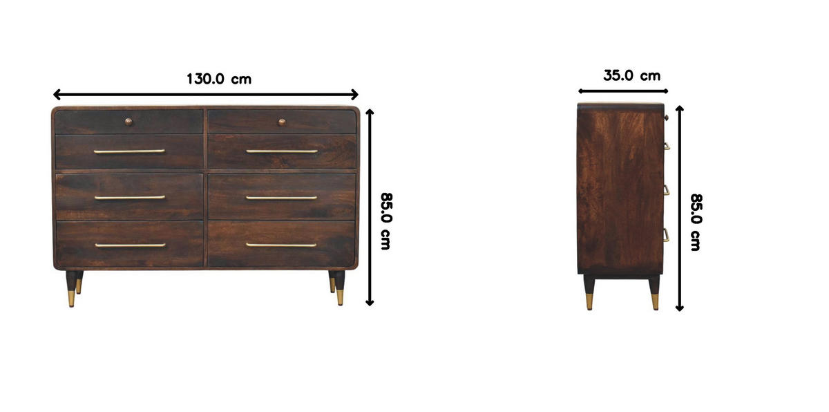 KOMMODE mit edlem Velvet-Mocha-Finish, 6 Schubladen, dunkelbraun - Dunkelbraun, Holz (130/85/35cm) - Artisan Furniture