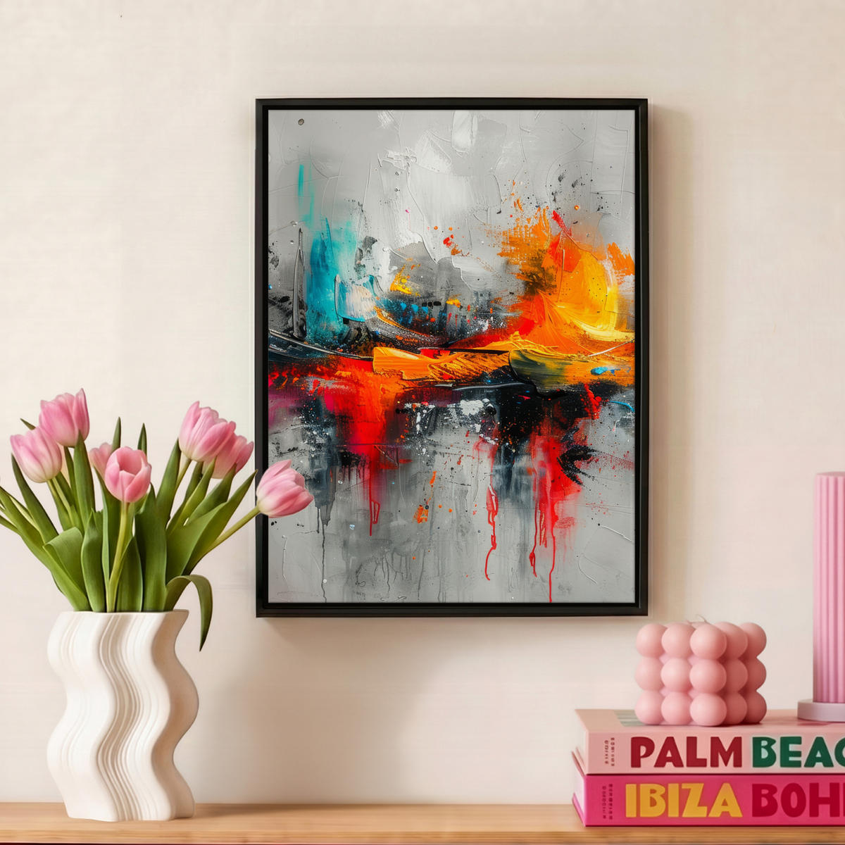 LEINWAND Bilder mit Rahmen - Moderne Kunst - Orange - Grau - Abstrakt - 30x40 - Hellgrau, Textil (30/40cm) - MuchoWow