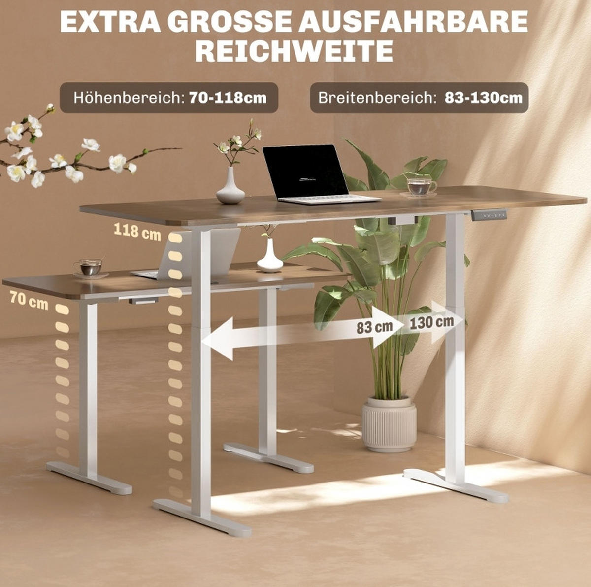 SCHREIBTISCHGESTELL elektrisch höhenverstellbar 70-118 cm Stahl White - Weiß, Metall (83/45/118cm) - Meubliv