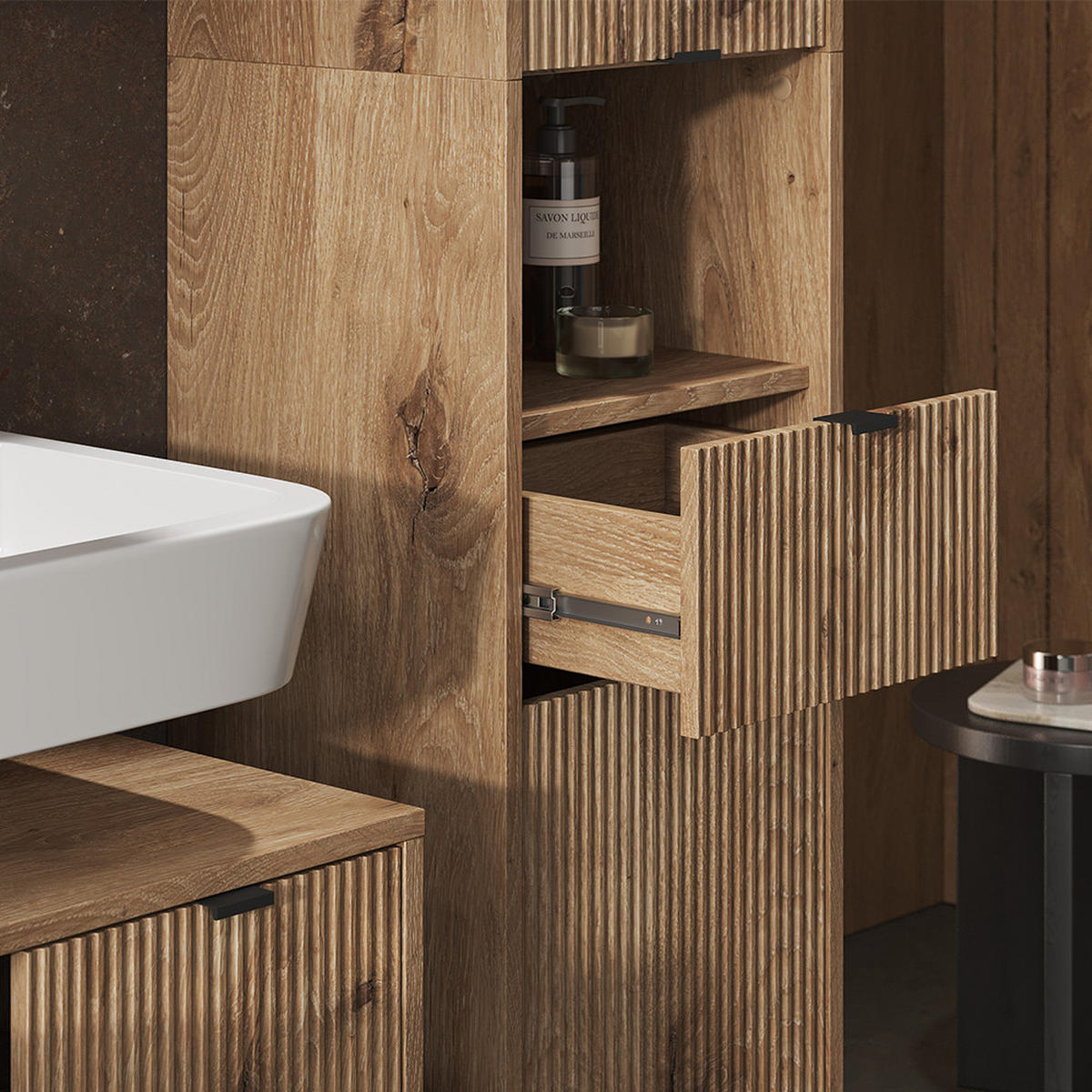 BADSCHRANK Eliza Viking Oak 40 x 190 cm mit Tür und Schublade - Eiche Wotan, Holzwerkstoff (40/190/35cm) - Vicco