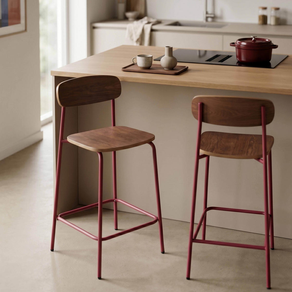 BARSTUHL 2-tlg., Lila - Lila/Rot, Holz/Metall (50/96/42cm) - Oviala