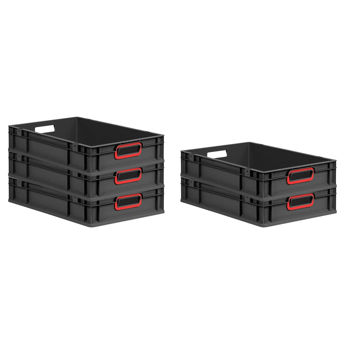 EUROBOX NextGen Color 12x40x60 cm 23 Liter Griffe rot offen, Schwarz - Rot/Schwarz, Kunststoff (40/12/60cm) - PROREGAL