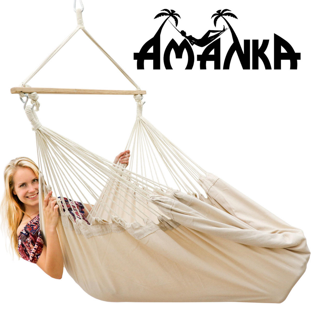 XXL-HÄNGESESSEL 185/30cm bis 150kg - Beige, Textil (130/155/185cm) - Amanka