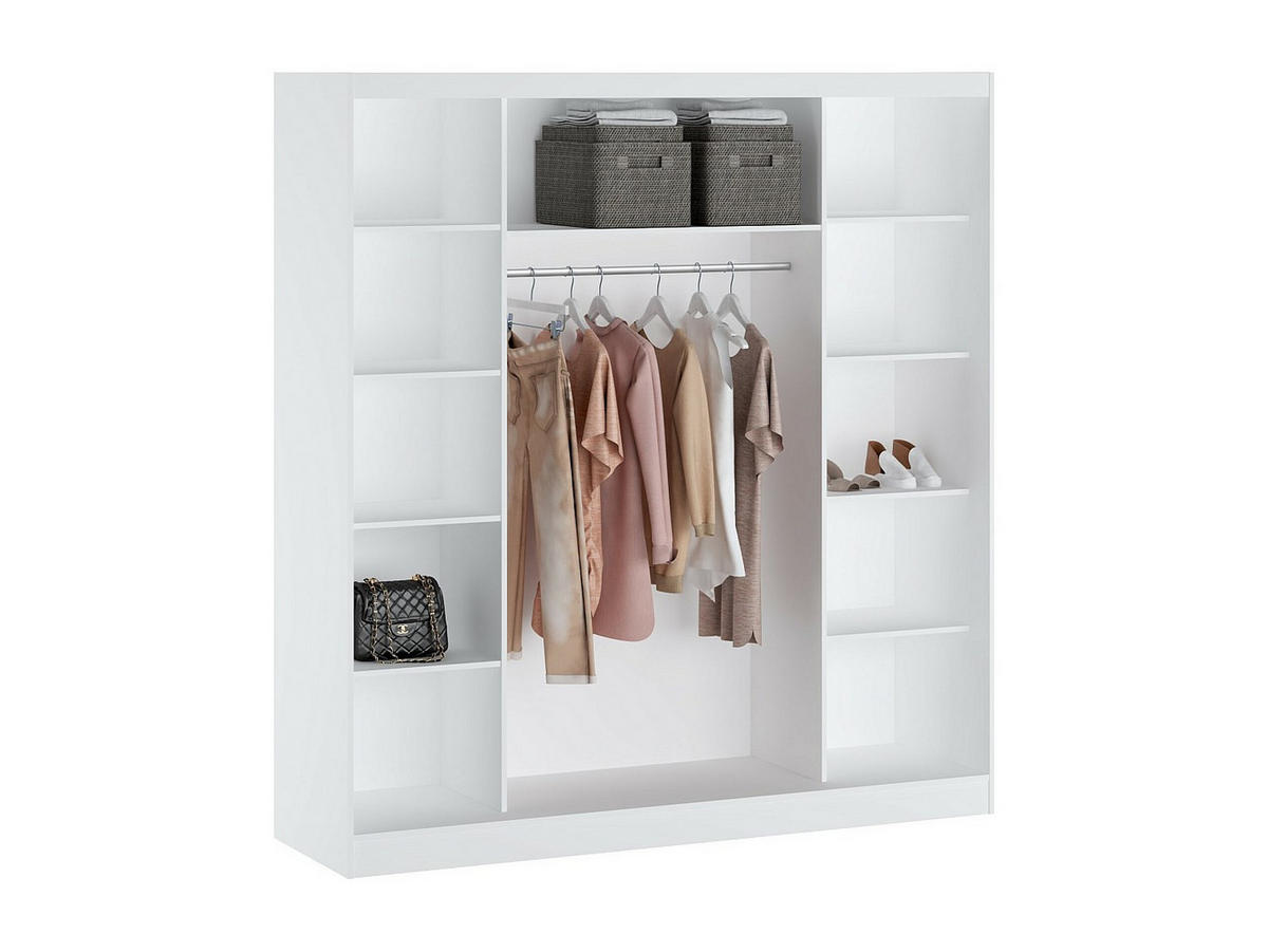 KLEIDERSCHRANK - 200.2 cm x 58.5 cm - Holz, Platte - Weiß OCHIRA - Weiß, Holz (200.2/215.6/58.5cm) - Vente-Unique