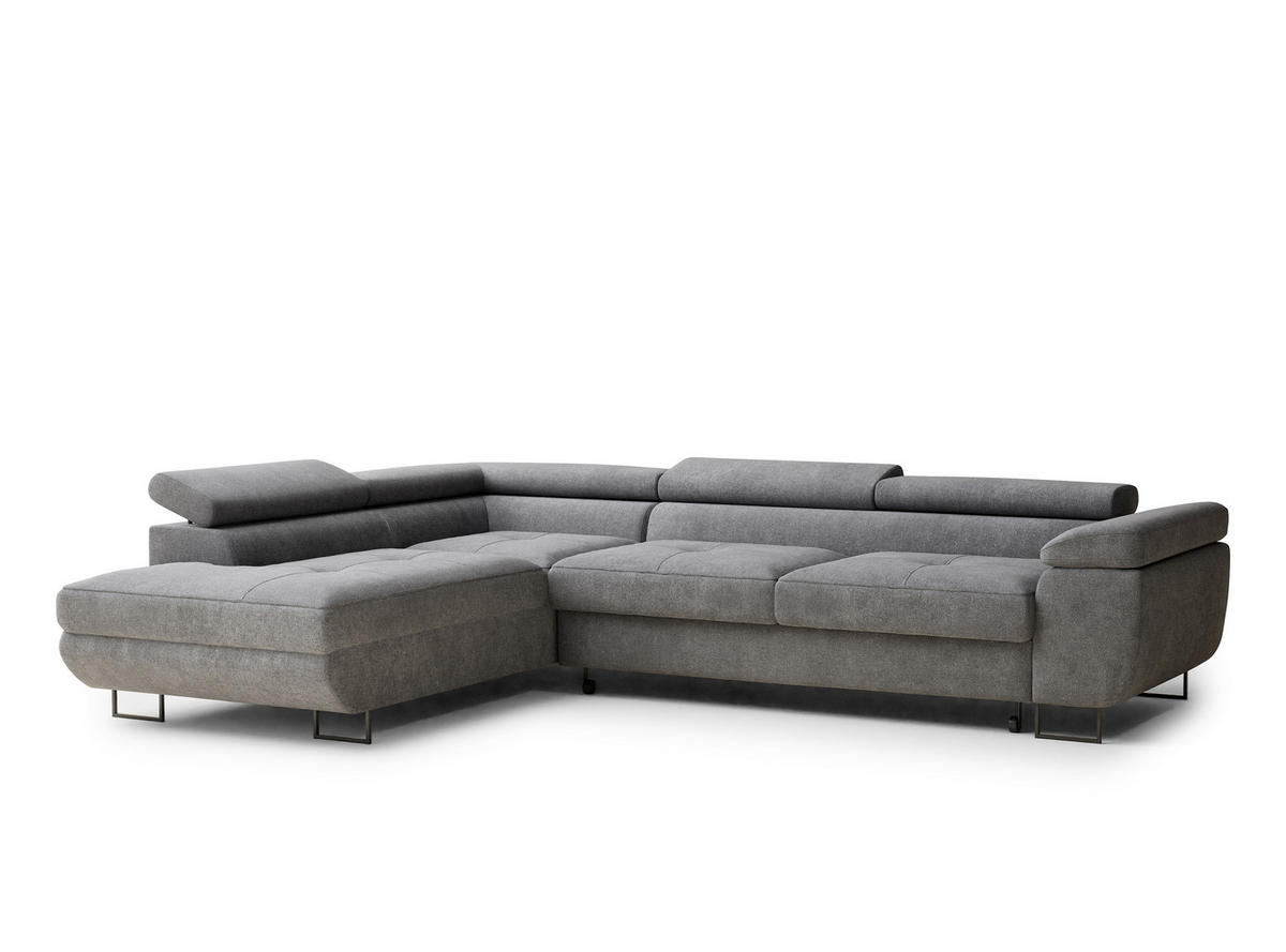 ECKSOFA Concord Grau Chenille-Stoff - Rechts Seite - Schwarz/Grau, Holz/Holzwerkstoff (203/277cm) - Maison de Reve