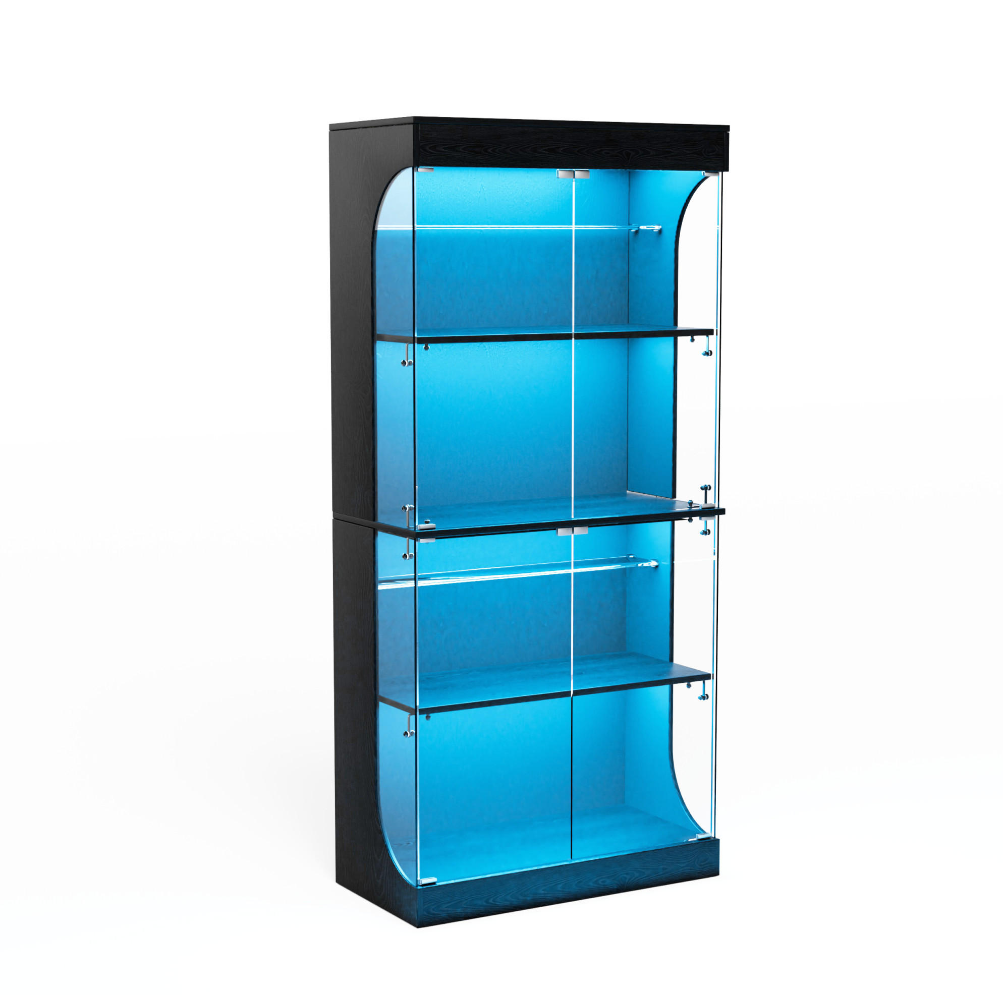 VITRINE 80/35/165 cm schwarz aus Glas und Holzwerkstoff mit LED-Beleuchtung - Schwarz, Glas (35/165/80cm) - OKMYHOME